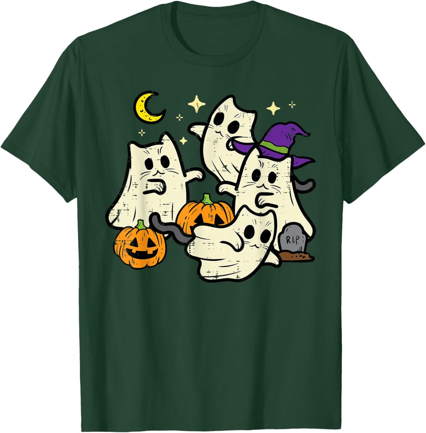 Halloween Black Cats Ghosts Costume Women Girls Kids Toddler T-Shirt - T-Shirt | Forest