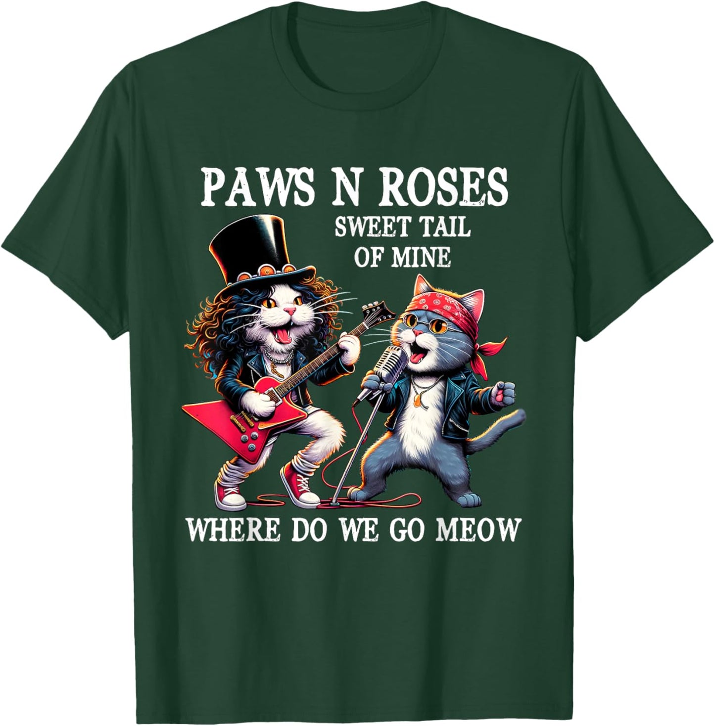 Graphic Funny Cat Animal Vintage Rock Cat Play Guitar Music T-Shirt - T-Shirt | Forest