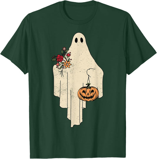 Vintage Floral Ghost Cute Halloween Costume Funny Graphic T-Shirt - T-Shirt | Forest