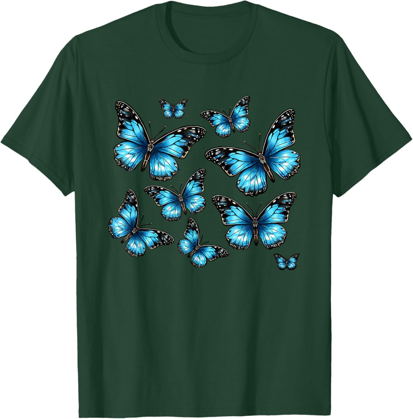 Blue Morpho Butterfly Art Entomologist Flower T-Shirt - T-Shirt | Forest