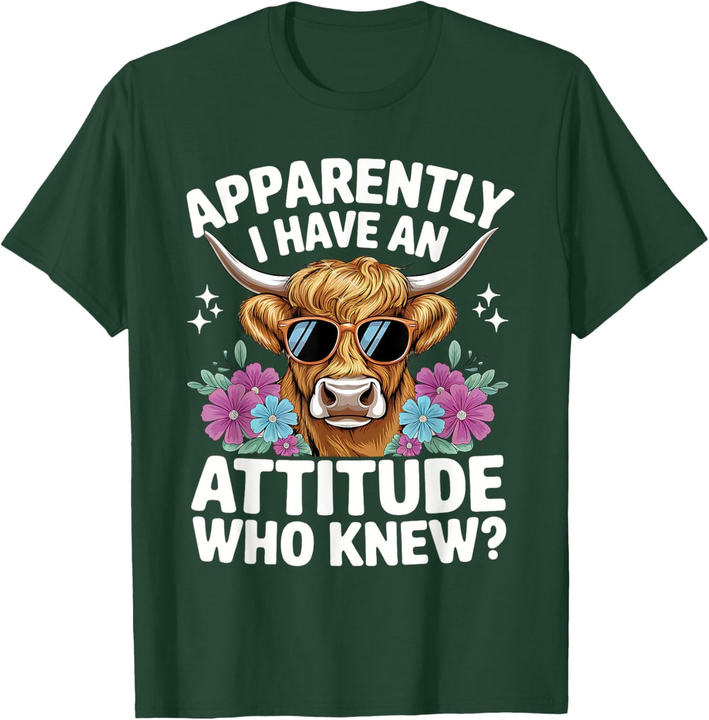 Apparently I Have An Attitude Who Knew Bleached Highland Cow T-Shirt - T-Shirt | Forest