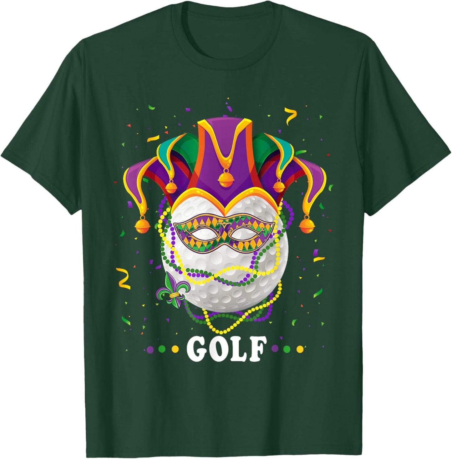 Golf Wearing Jester Hat Masked Beads Mardi Gras Golf Women T-Shirt - T-Shirt | Forest