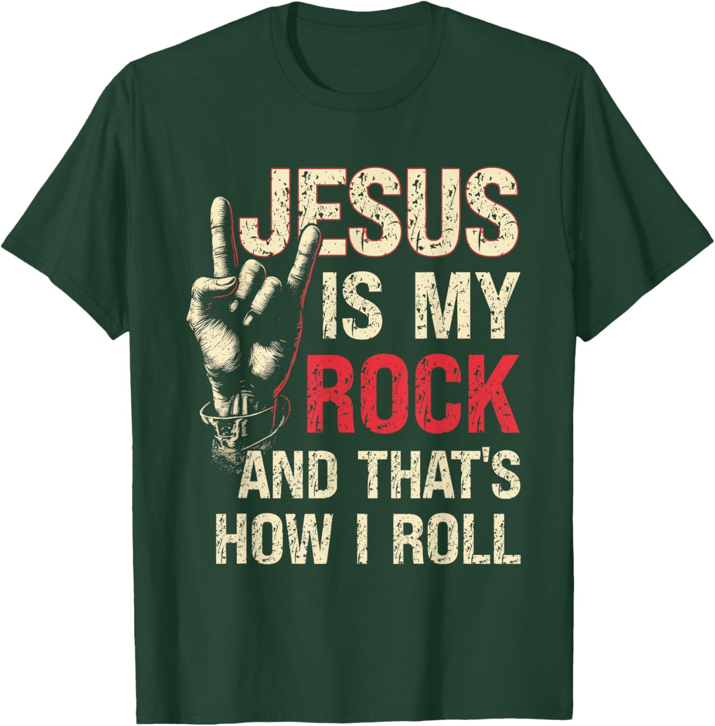 Jesus Is My Rock And That Is How I Roll Christian Guitarist T-Shirt - T-Shirt | Forest