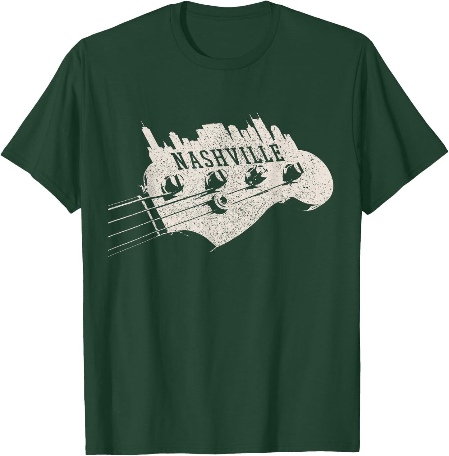 Nashville Skyline - Bass Guitar Country Music City souvenir T-Shirt - T-Shirt | Forest