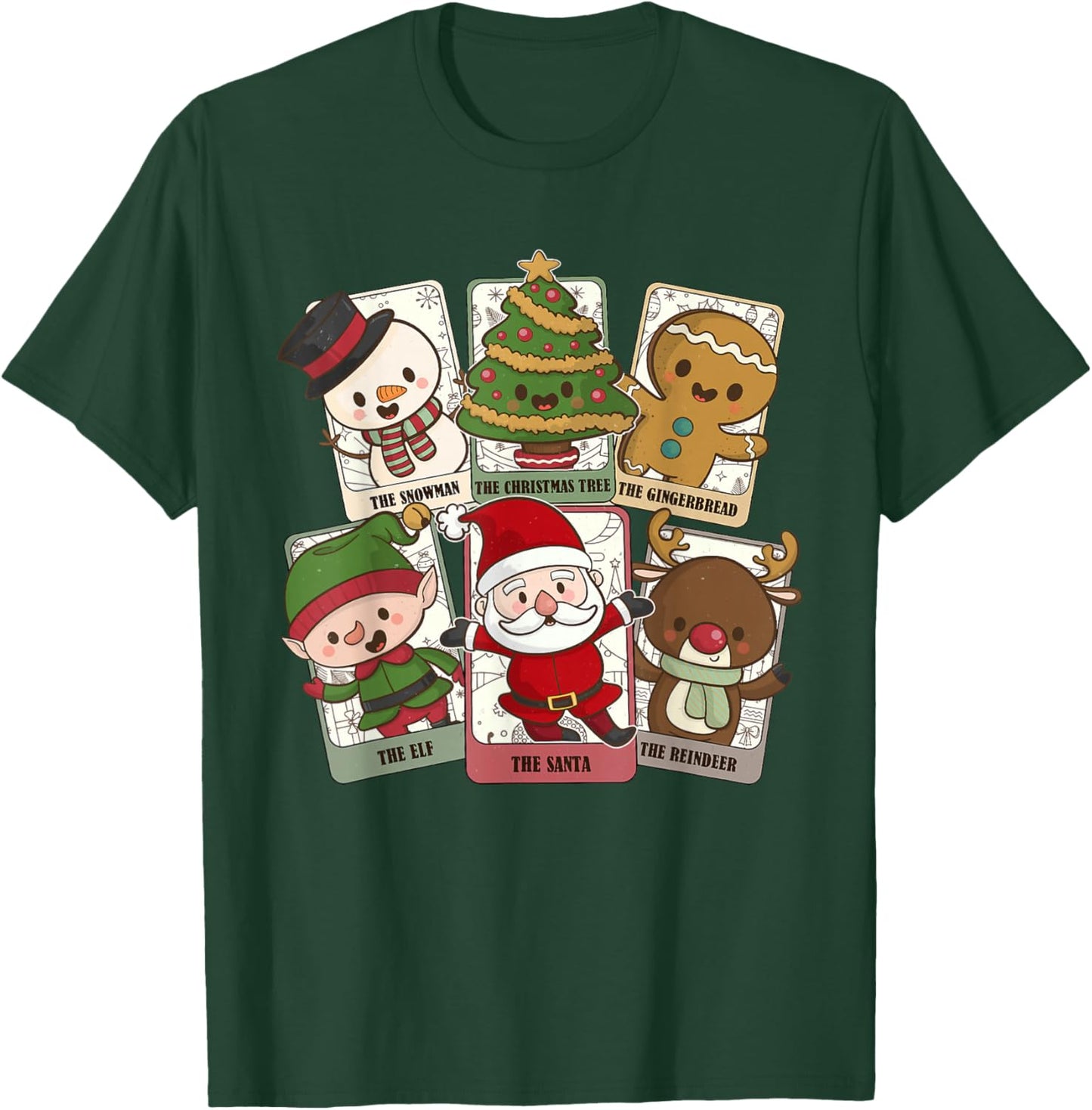 Retro Tarot Card Christmas Santa Elf Reindeer Gingerbread T-Shirt - T-Shirt | Forest