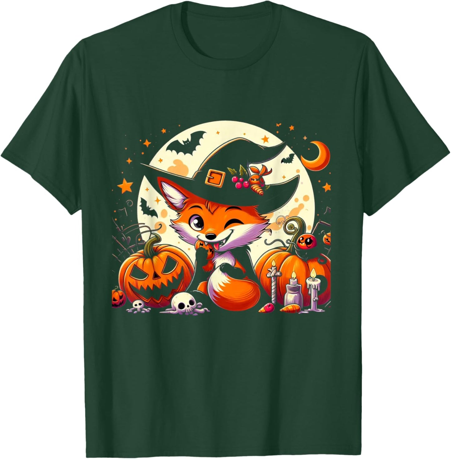 Halloween Fox Witch Pumpkin Fox T-Shirt - T-Shirt | Forest