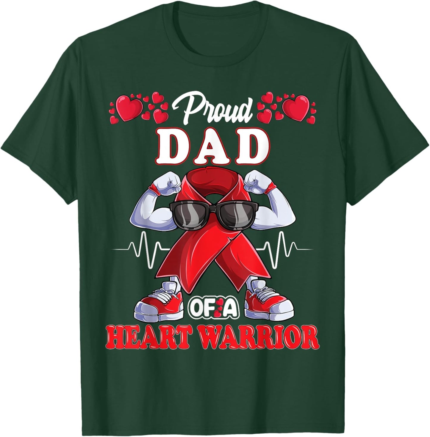 Proud Dad of a Heart Warrior CHD Awareness red ribbon T-Shirt - T-Shirt | Forest