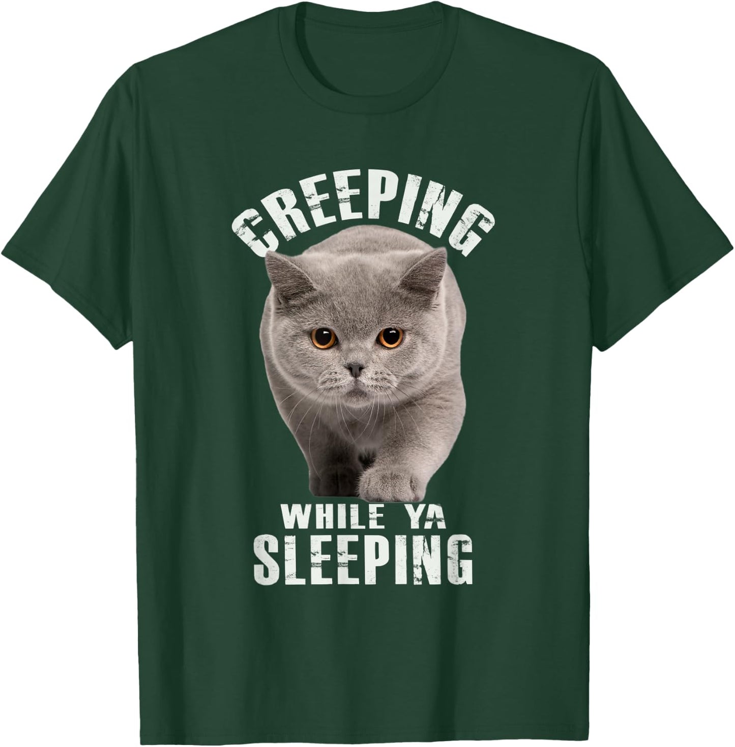 Funny British Shorthair Cat Shirt Creeping While Ya Sleeping T-Shirt - T-Shirt | Forest
