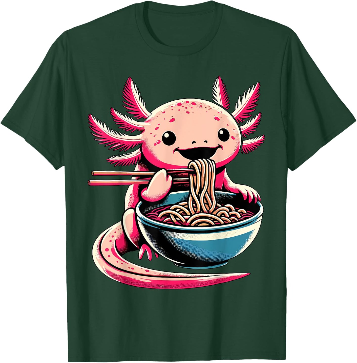 Kawaii Axolotl Eating Ramen T-Shirt - T-Shirt | Forest