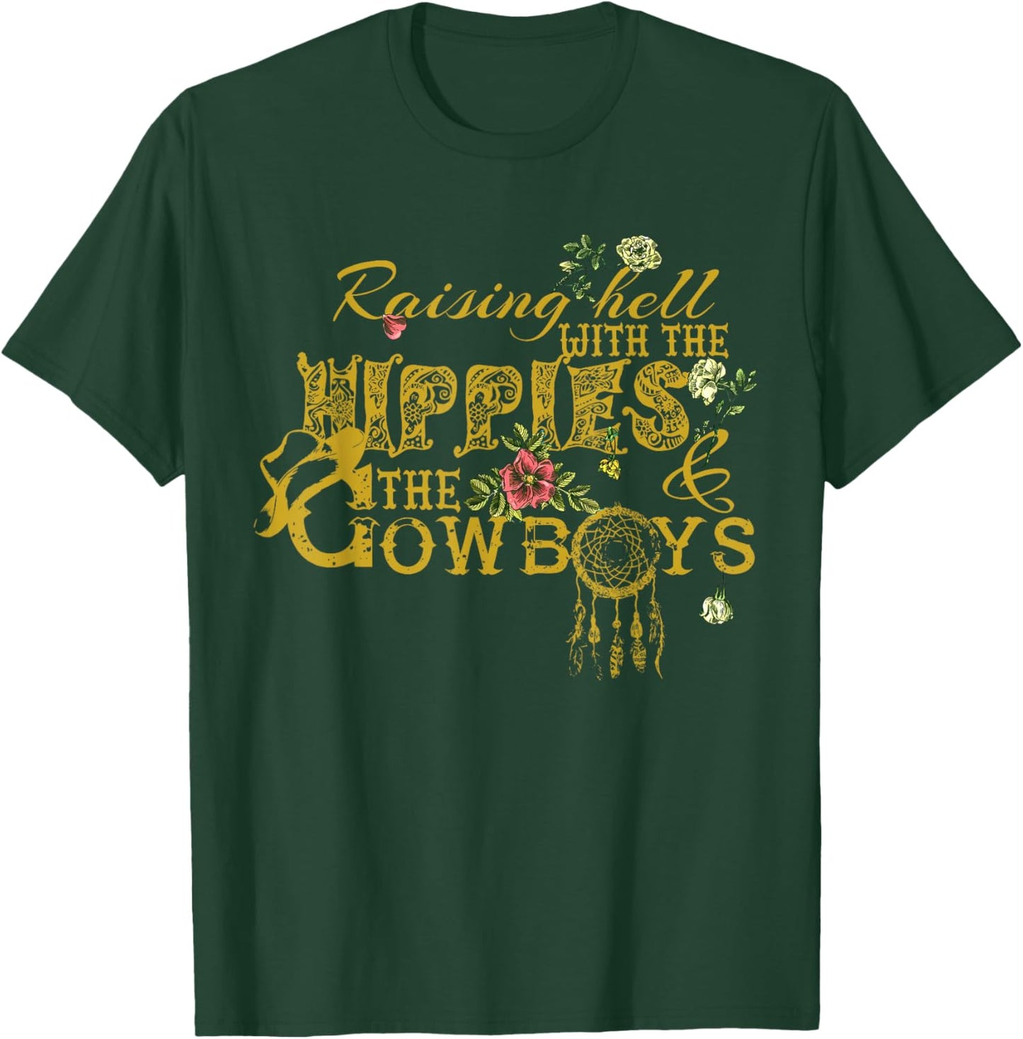 Raising Hell With The Hippies The Cowboys Black X-Small Vintage Casual T-Shirt - T-Shirt | Forest