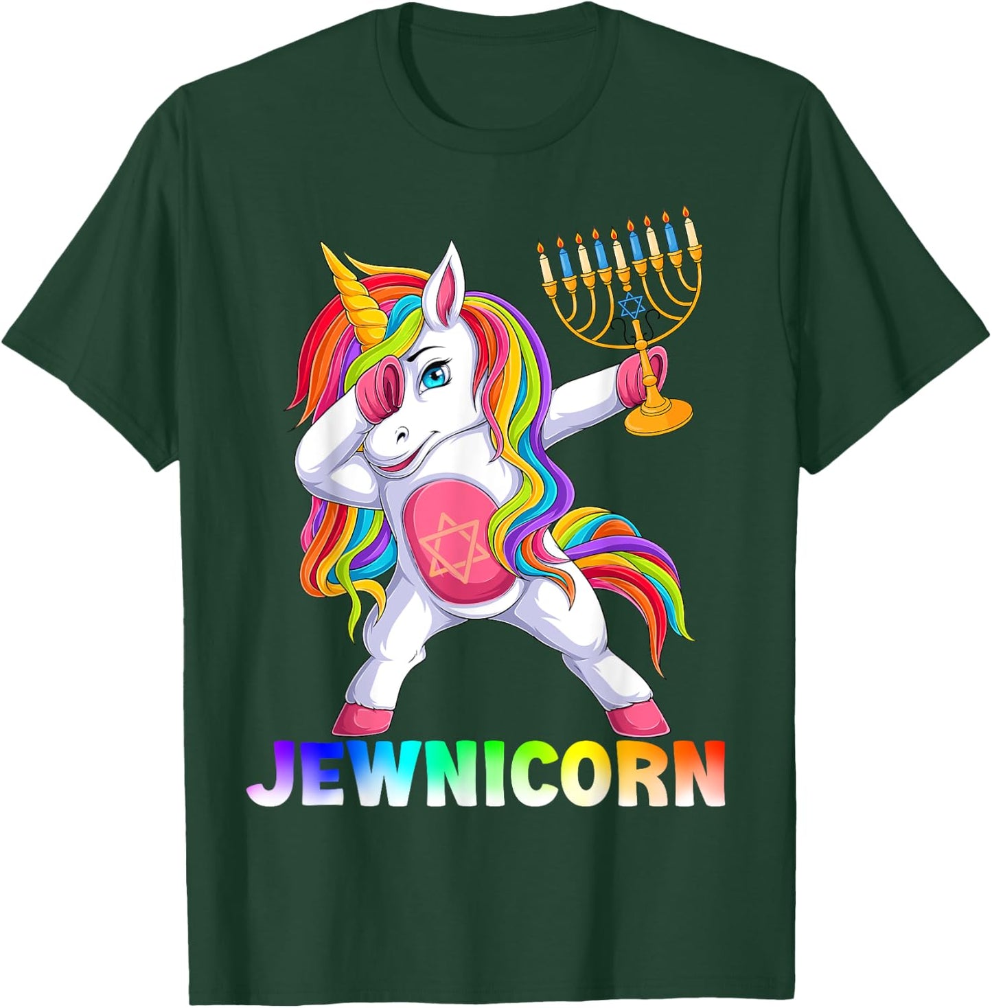 Hanukkah Dabbing Unicorn Jewnicorn Chanukah Jewish Xmas T-Shirt - T-Shirt | Forest
