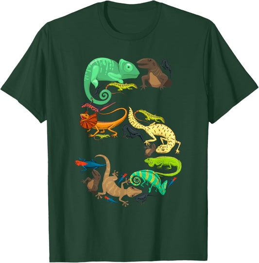 Kids 5th Birthday Reptiles Lizards Themed 5 Year Old Boys T-Shirt - T-Shirt | Forest