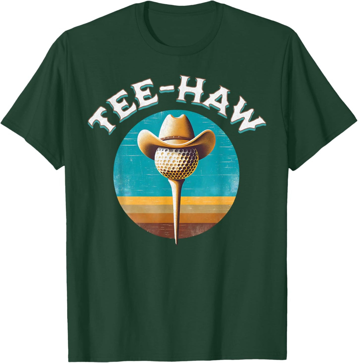 Western Haw Y'all Funny Golf Ball Cowboy Southern Retro T-Shirt - T-Shirt | Forest