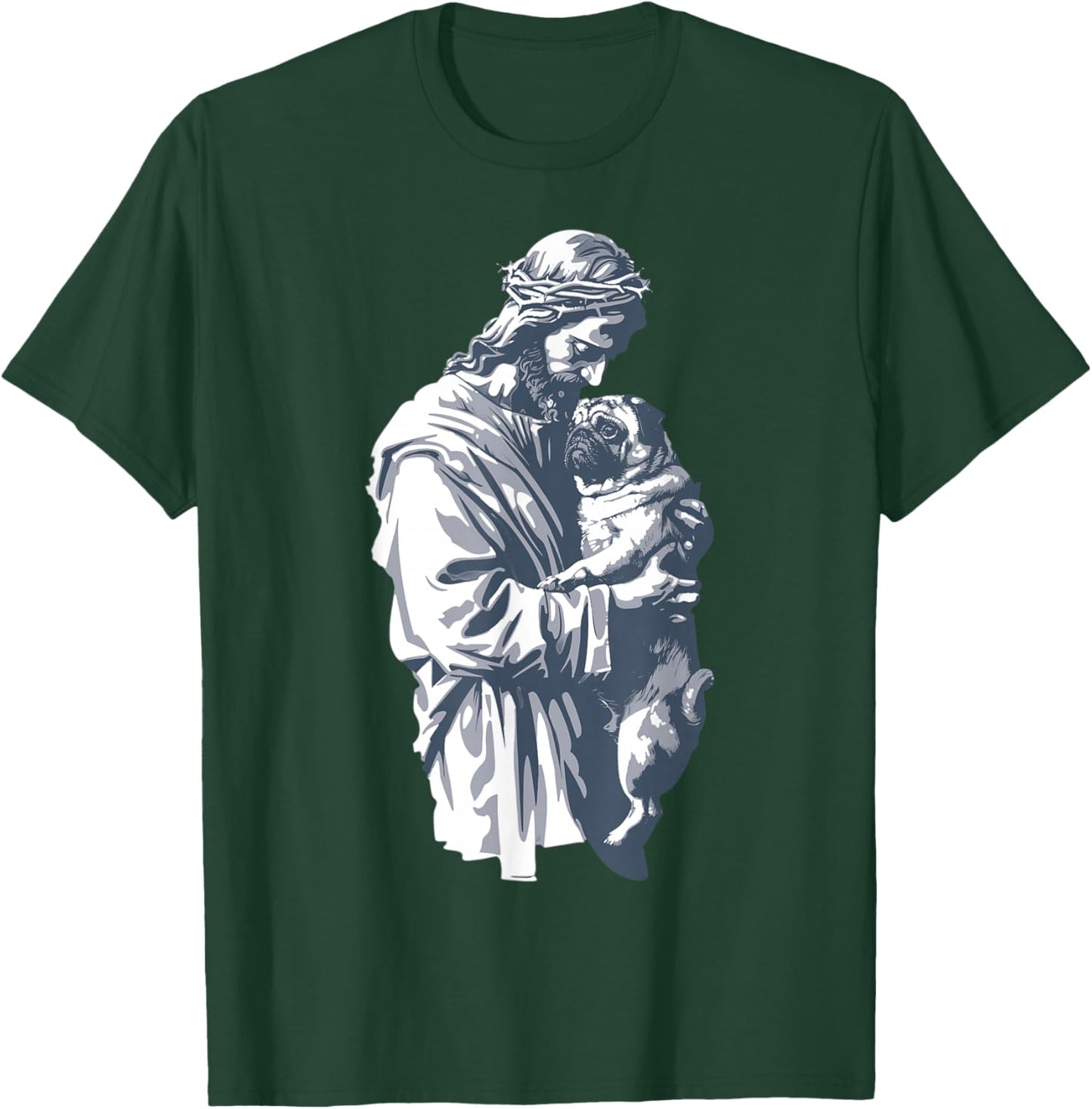 Funny Vintage Jesus Holding Cute Pug Retro 90s Christian T-Shirt - T-Shirt | Forest