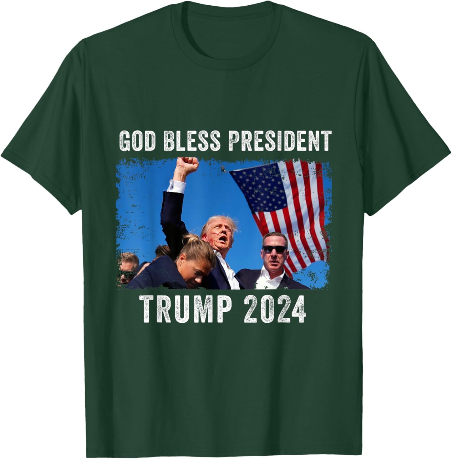 Trump Shot Bloody Ear Bleeding God Bless President Trump T-Shirt - T-Shirt | Forest