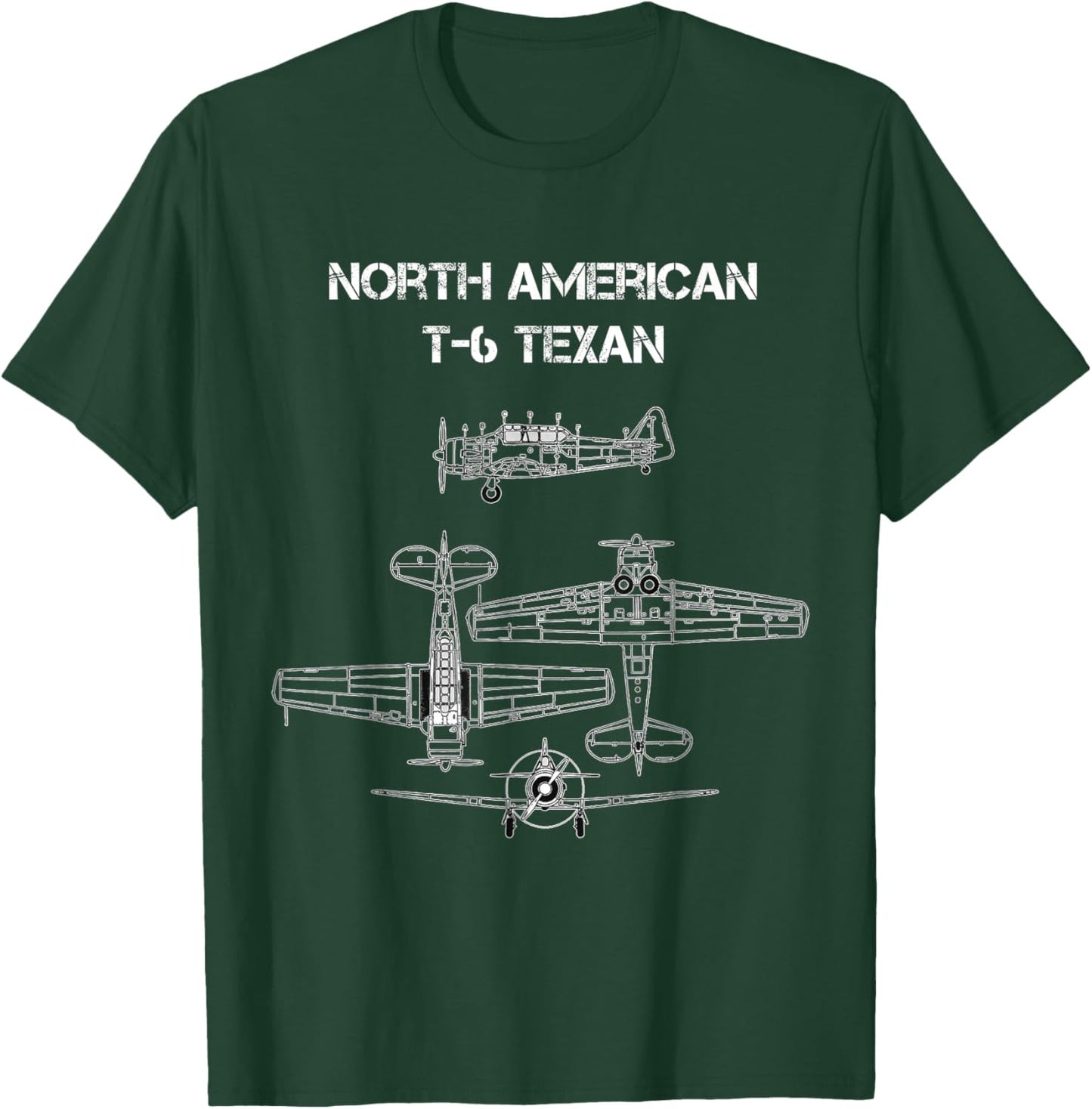 North American T6 Texan Harvard SNJ WW2 Airplane Blueprint T-Shirt - T-Shirt | Forest
