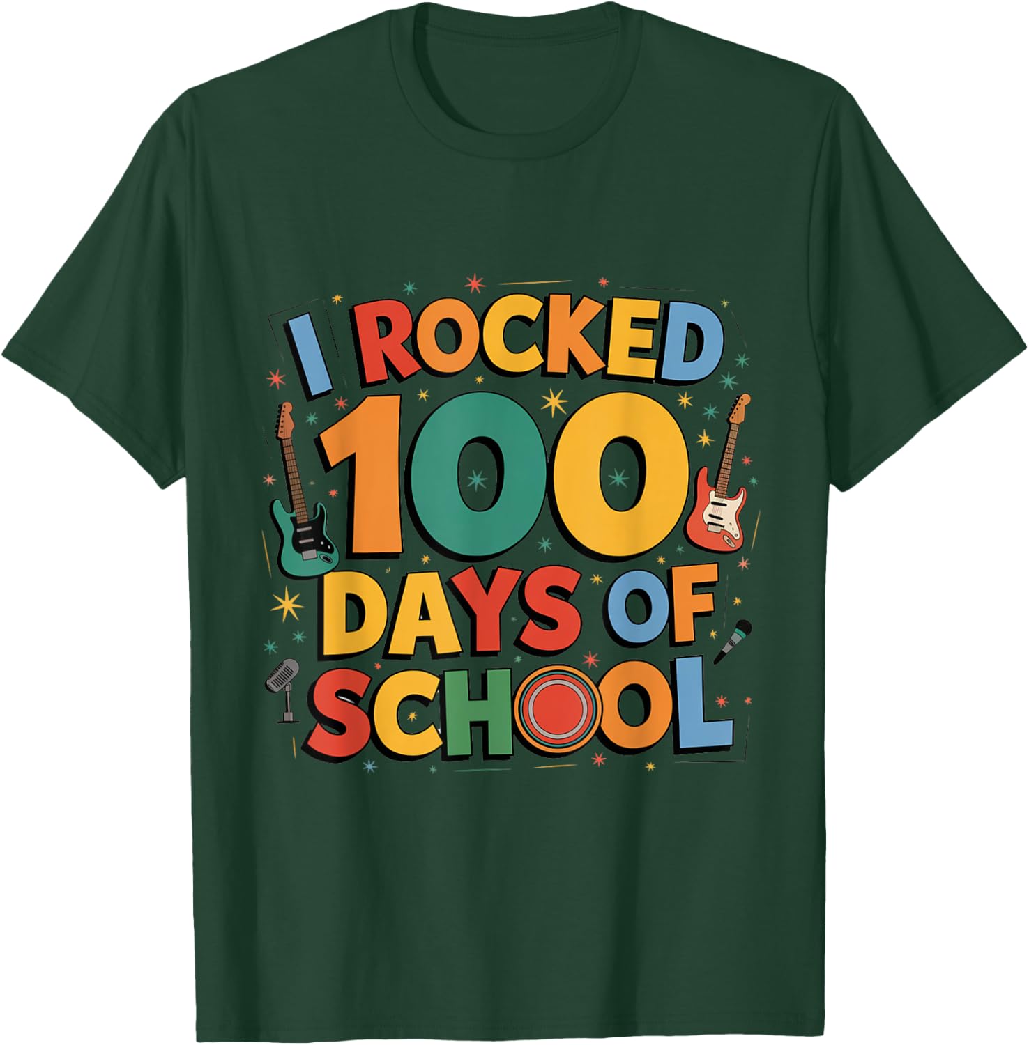 I rocked 100 days of school future rock star music 100th day T-Shirt - T-Shirt | Forest