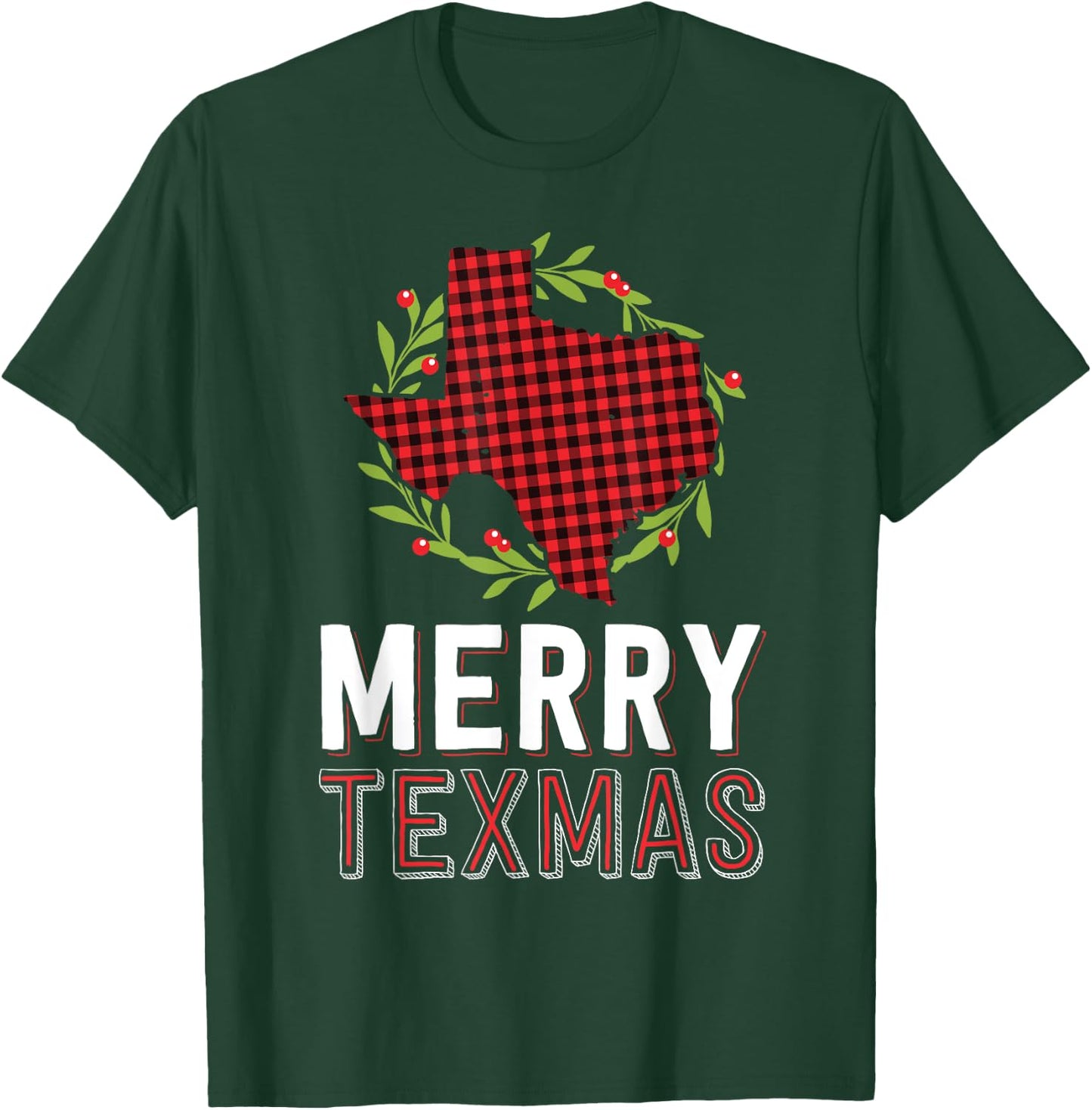 Merry Texmas Texas Yall Red Buffalo Plaid Family Christmas T-Shirt - T-Shirt | Forest