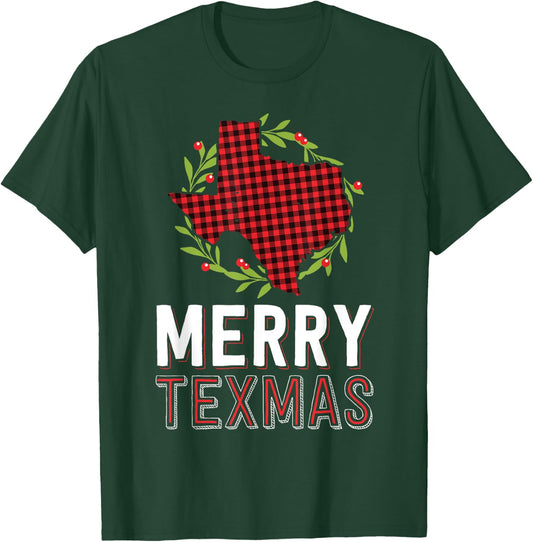 Merry Texmas Texas Yall Red Buffalo Plaid Family Christmas T-Shirt - T-Shirt | Forest
