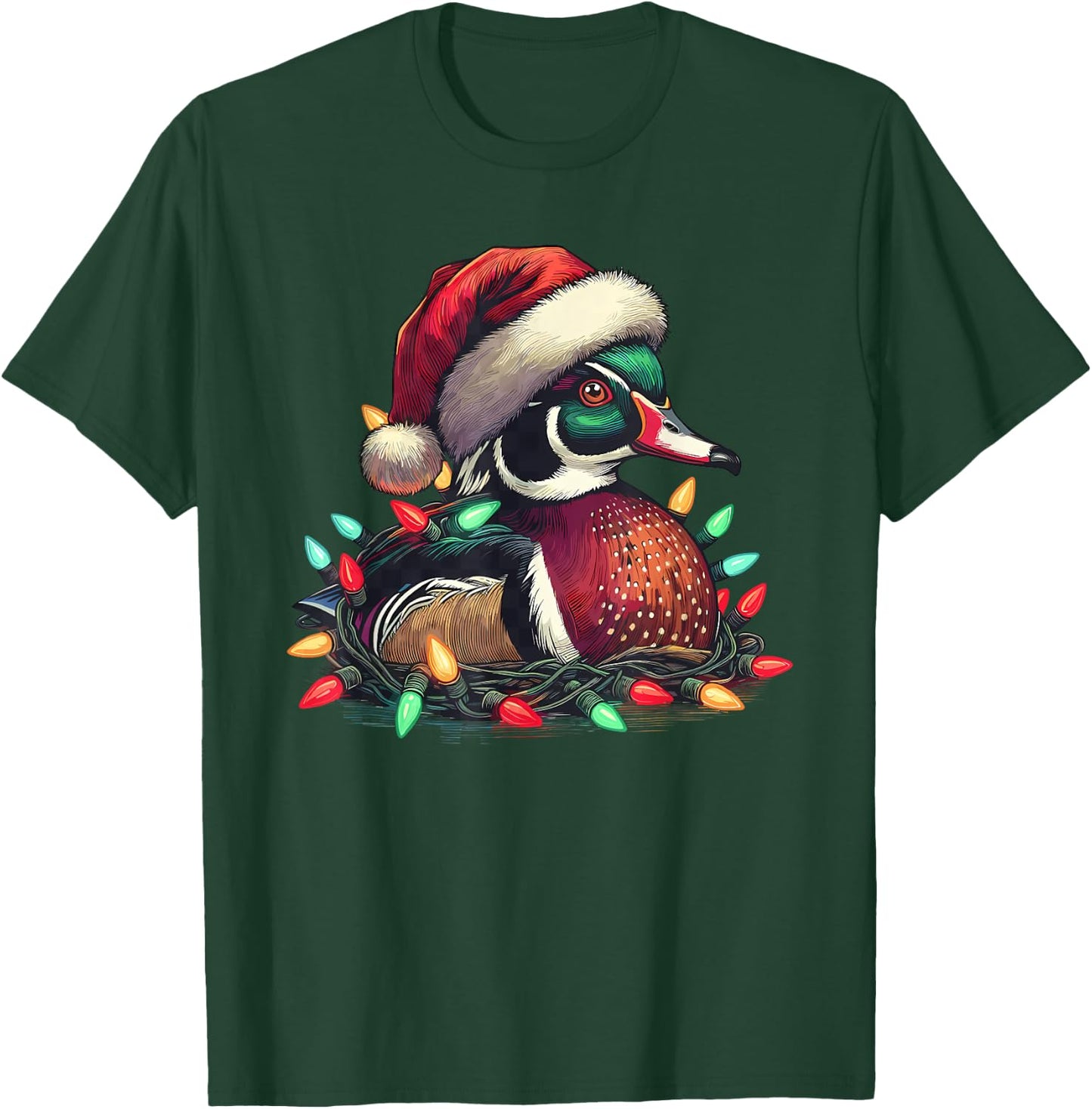 Santa Mallard Duck with Christmas Lights Hunting Season T-Shirt - T-Shirt | Forest