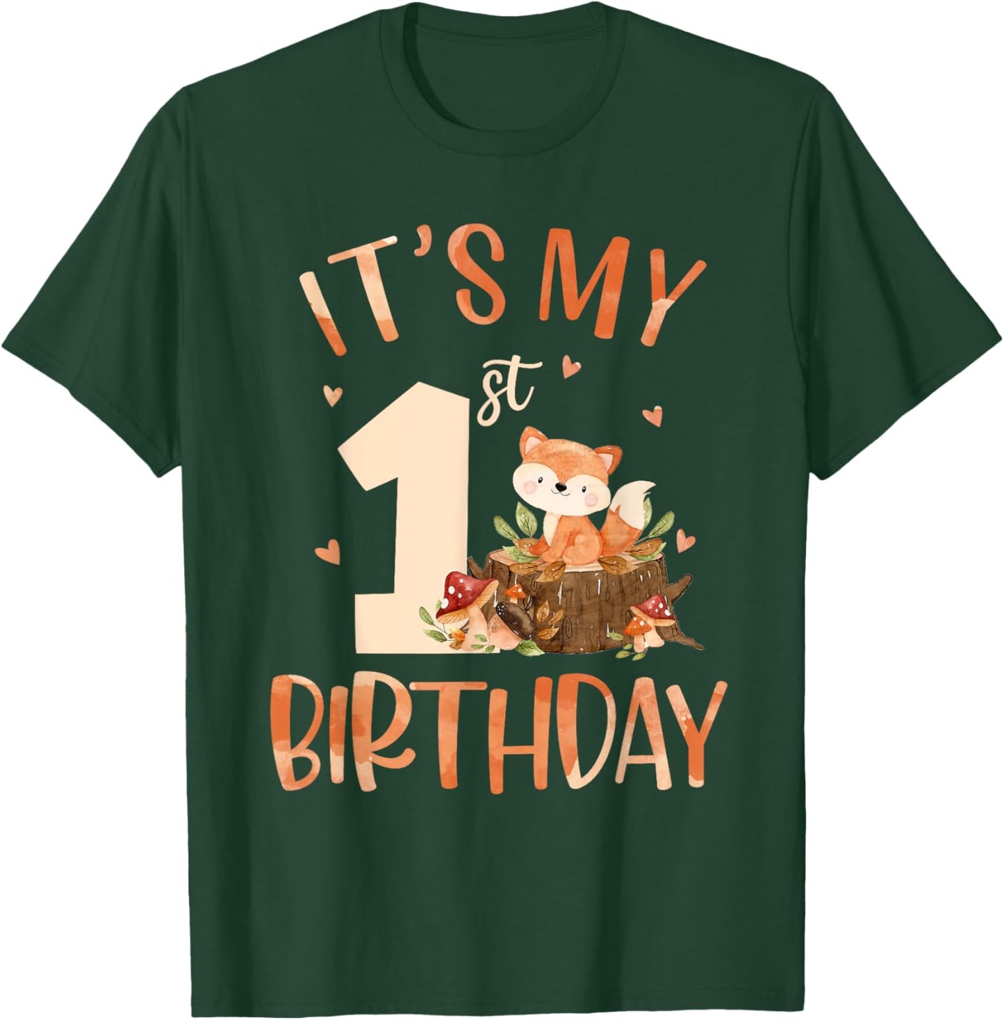 Its My 1st Birthday Cute Fox 1 Year Old Birthday Decorations T-Shirt - T-Shirt | Forest