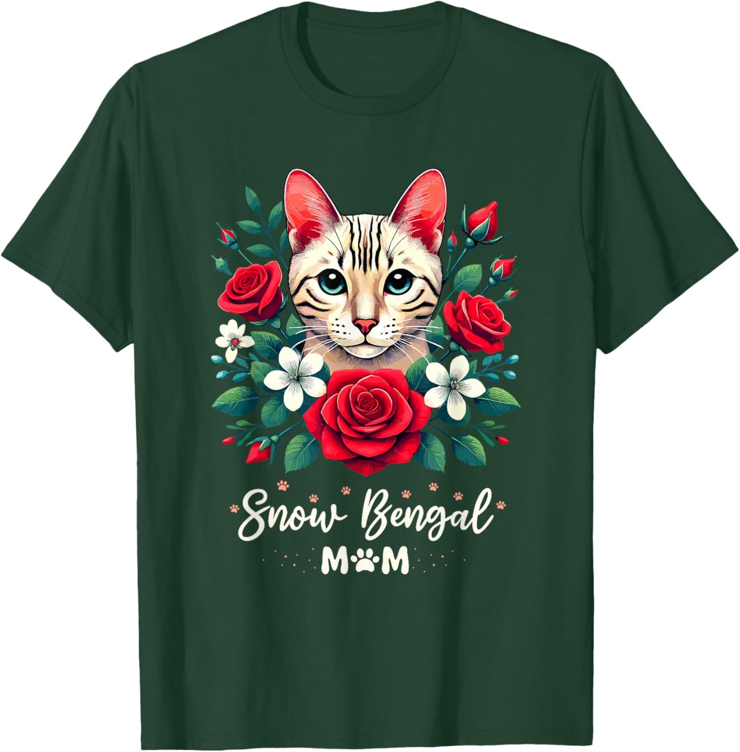 Roses Flowers Snow Bengal Mom T-Shirt - T-Shirt | Forest