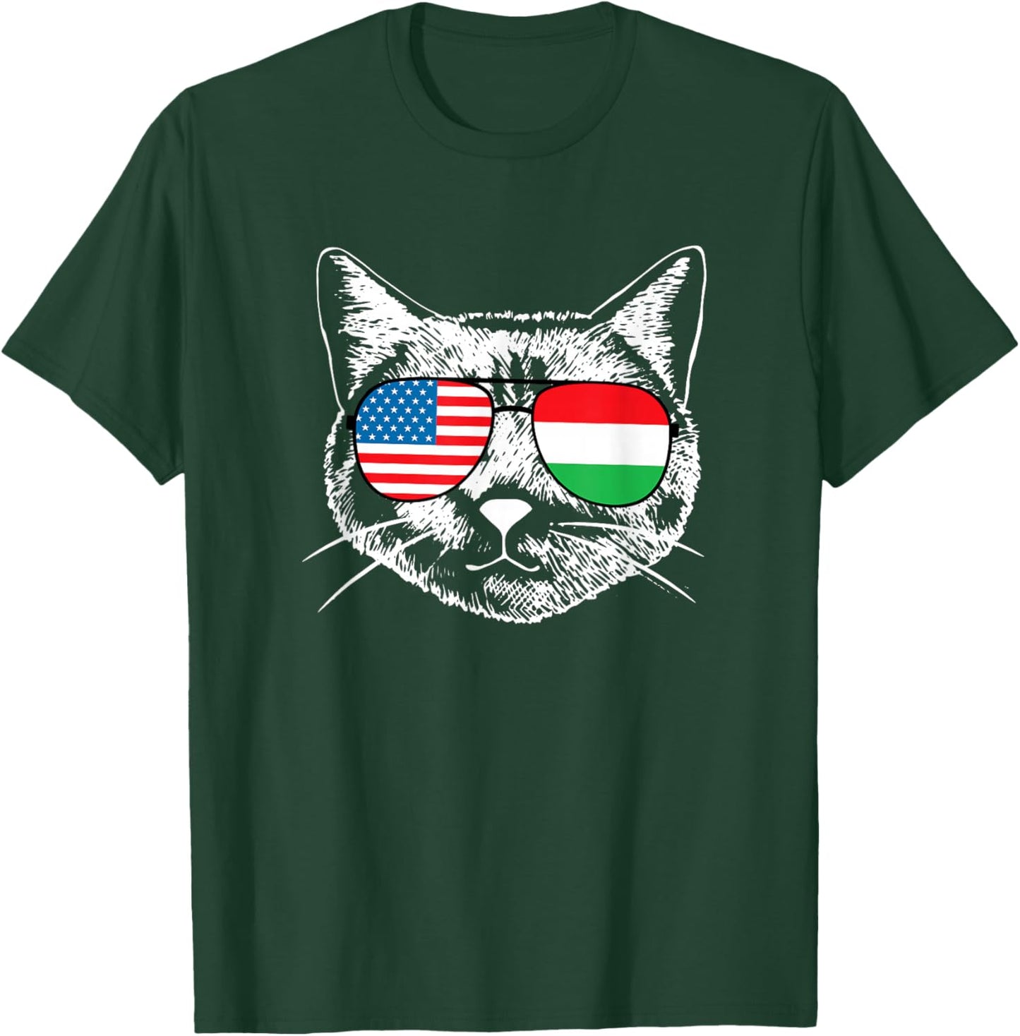 Half American And Hungarian Hungary Usa Flag Funny Cat Lover T-Shirt - T-Shirt | Forest