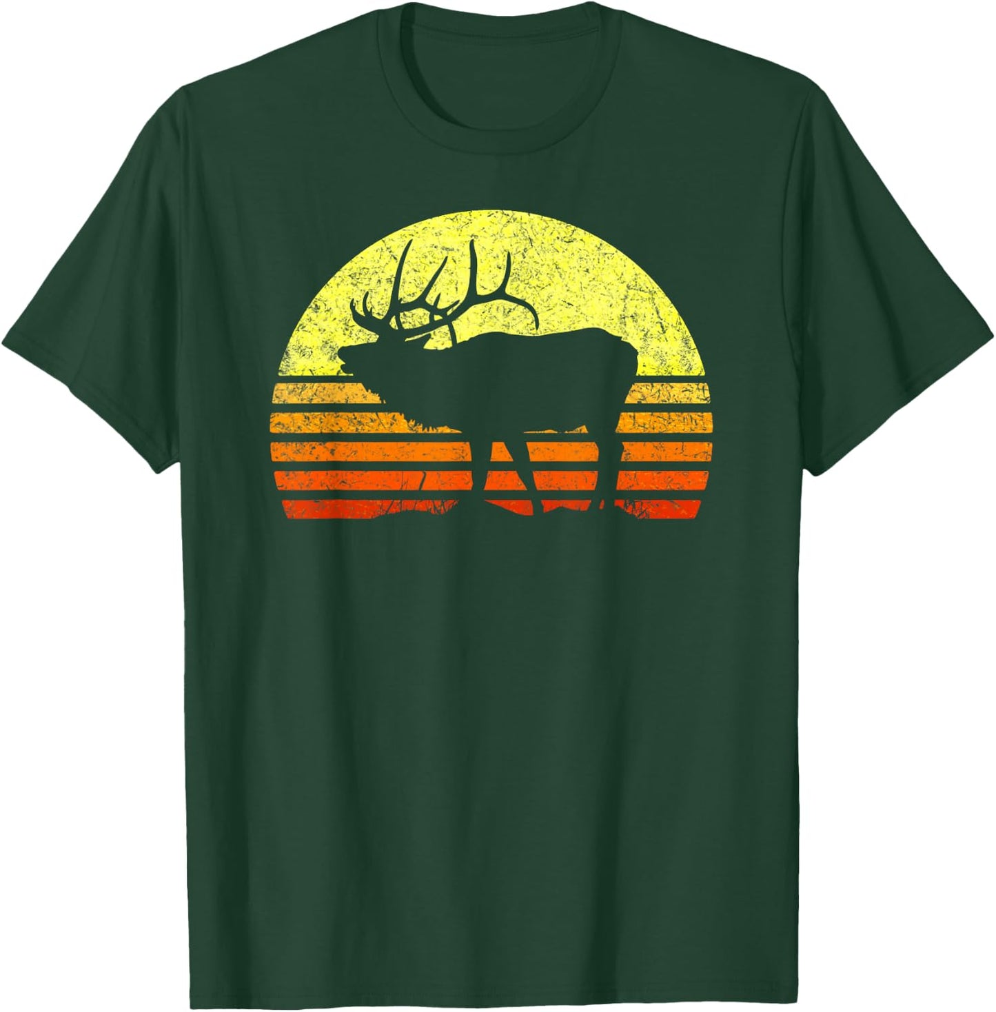 American Elk Hunter Dad Vintage Retro Sun Bow Hunting Gift T-Shirt - T-Shirt | Forest