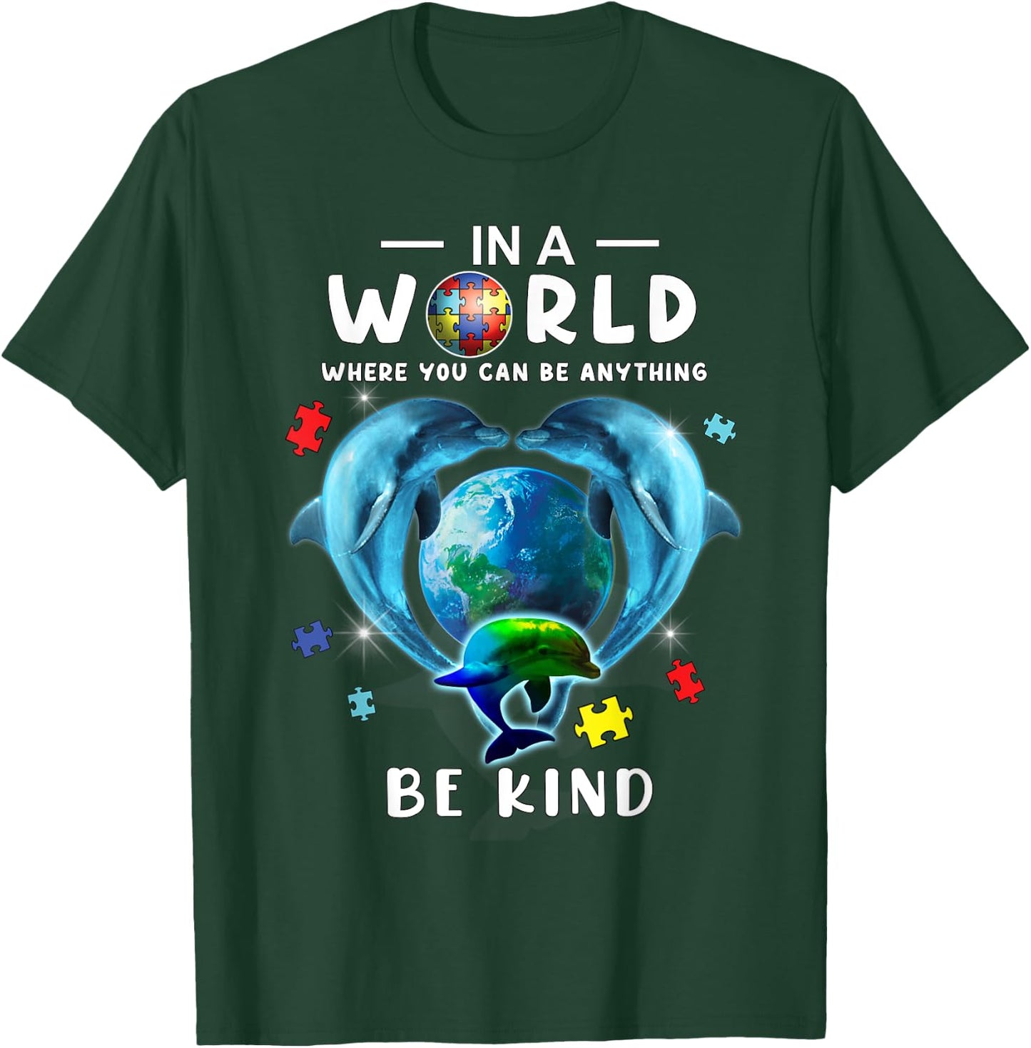 Be Kind Dolphin Autism Awareness Back To School Teacher Gift Men Women Kids T-Shirt - T-Shirt | Forest