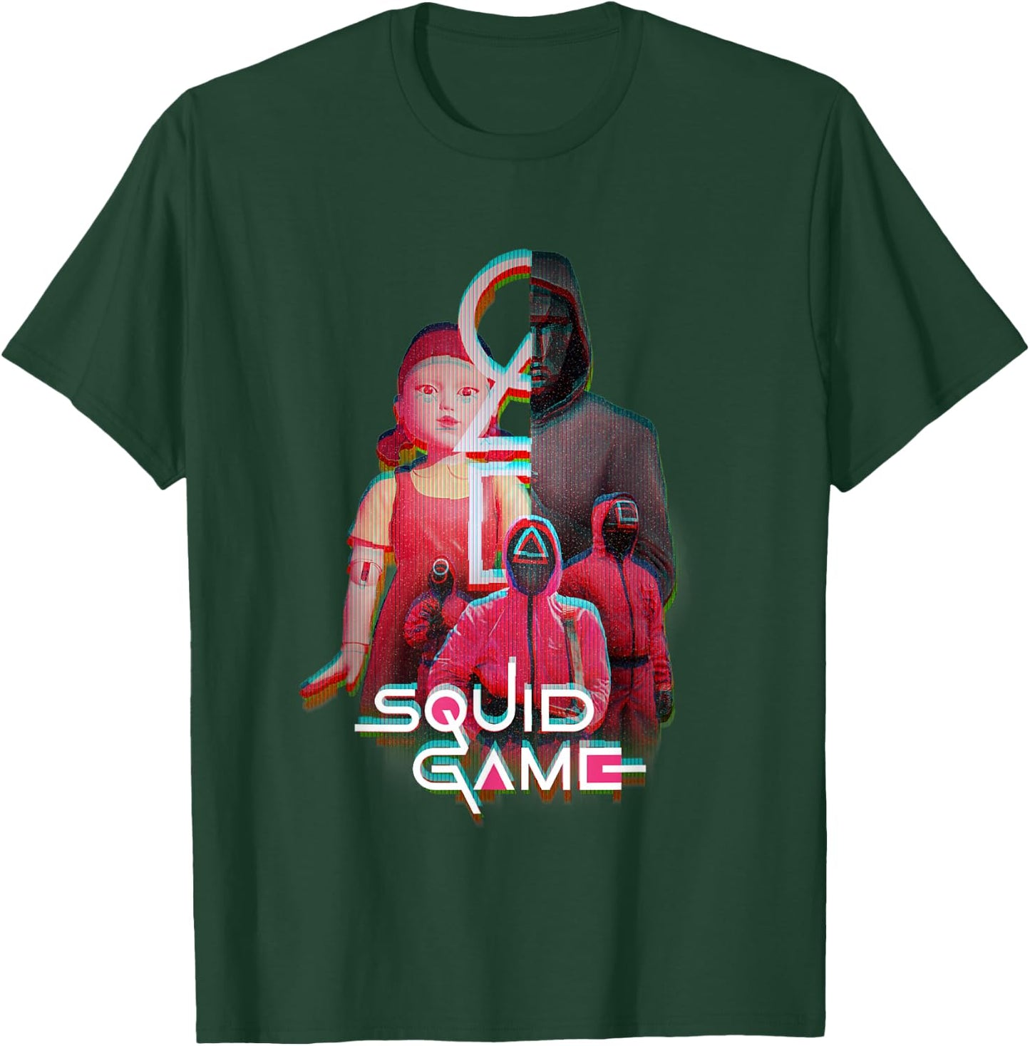 Squid Game 2 Front Man Split Face Glitch Logo T-Shirt - T-Shirt | Forest