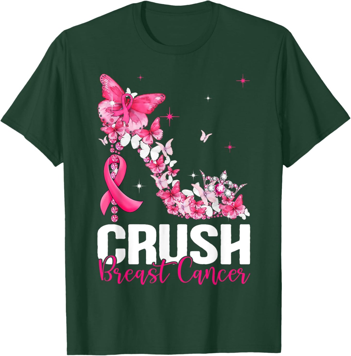 Crush Breast Cancer Awareness Bling Pink Ribbon T-Shirt - T-Shirt | Forest