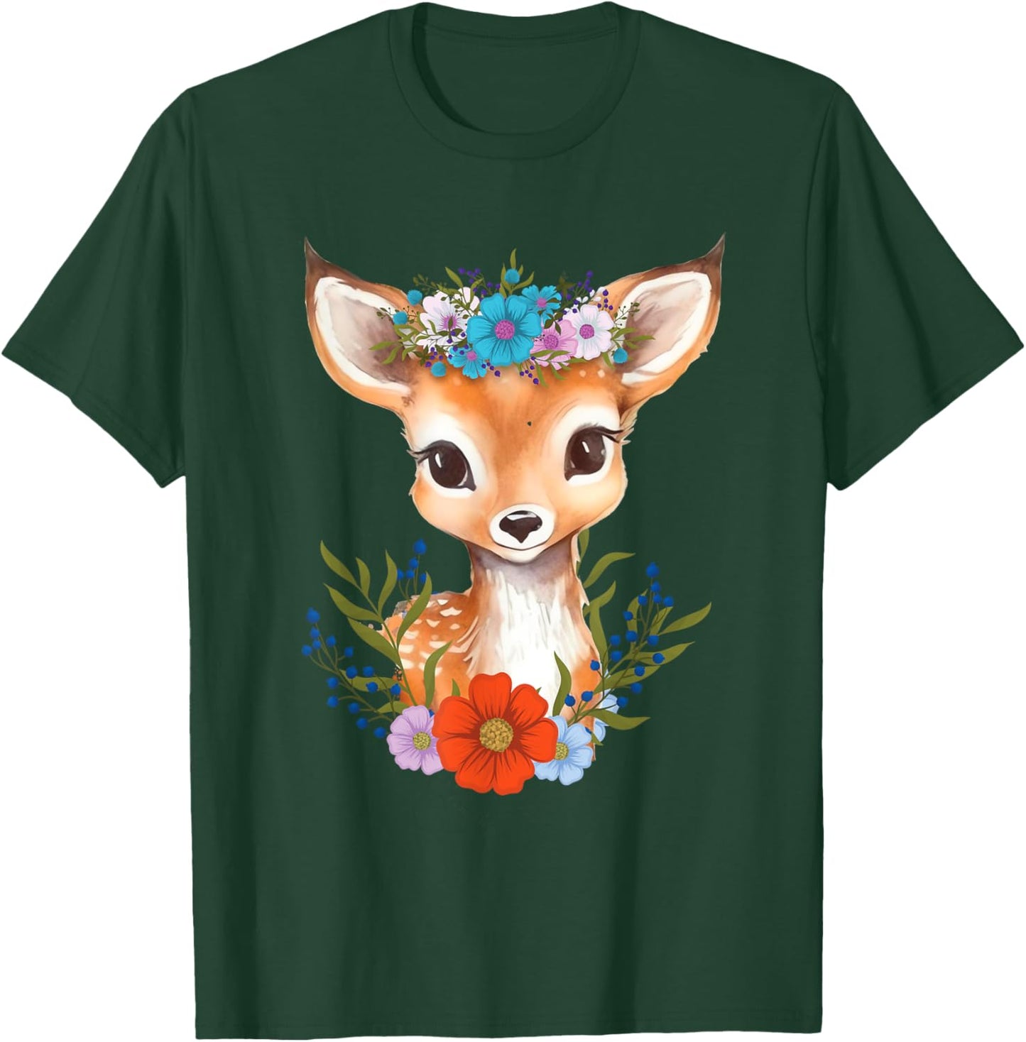 Floral Crown Baby Deer - Hunting Wildlife Forest Animal T-Shirt - T-Shirt | Forest