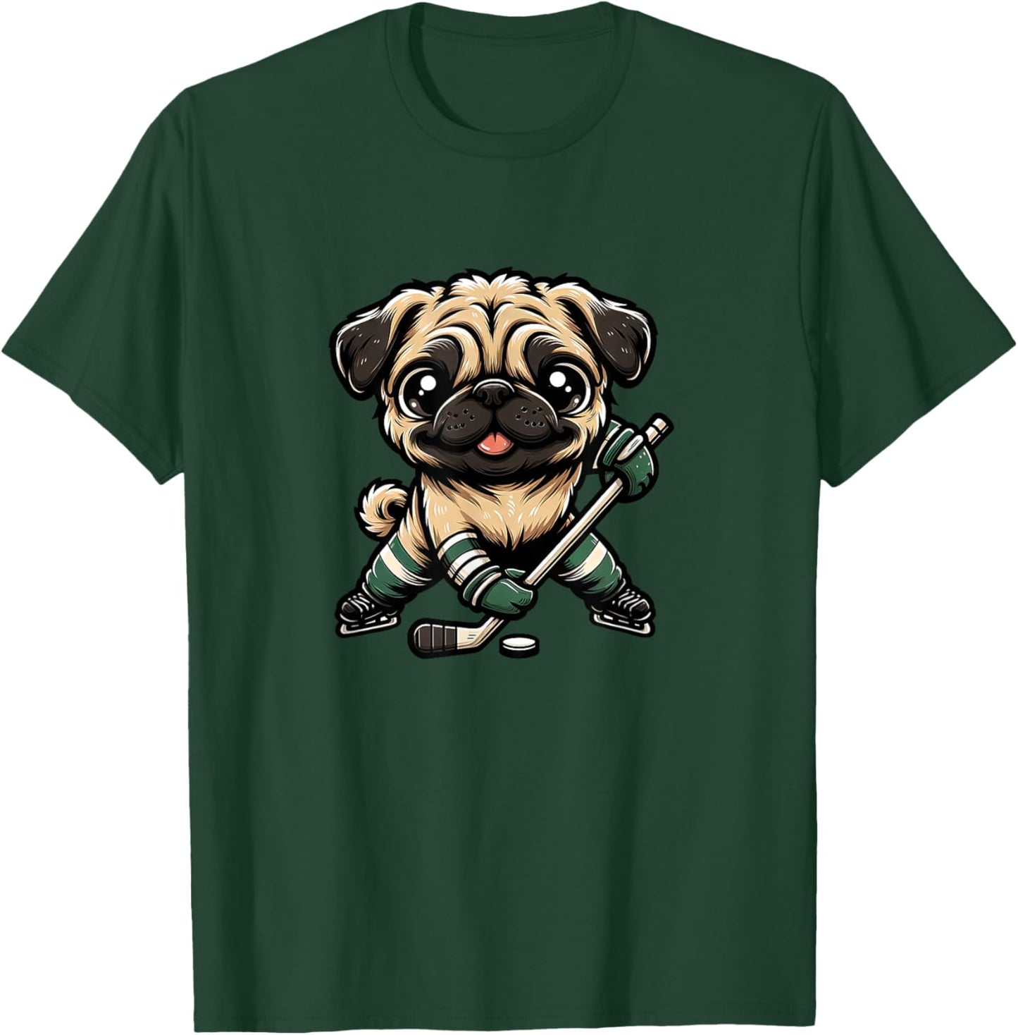 Cute Pug Playing Ice Hockey Dog Design T-Shirt - T-Shirt | Forest