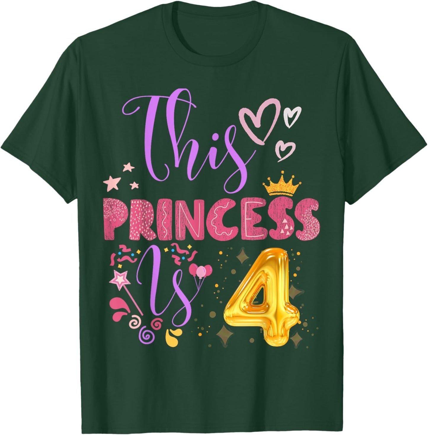 Birthday Girl This Princess Is 4 Year Old Girl B-Day T-Shirt - T-Shirt | Forest