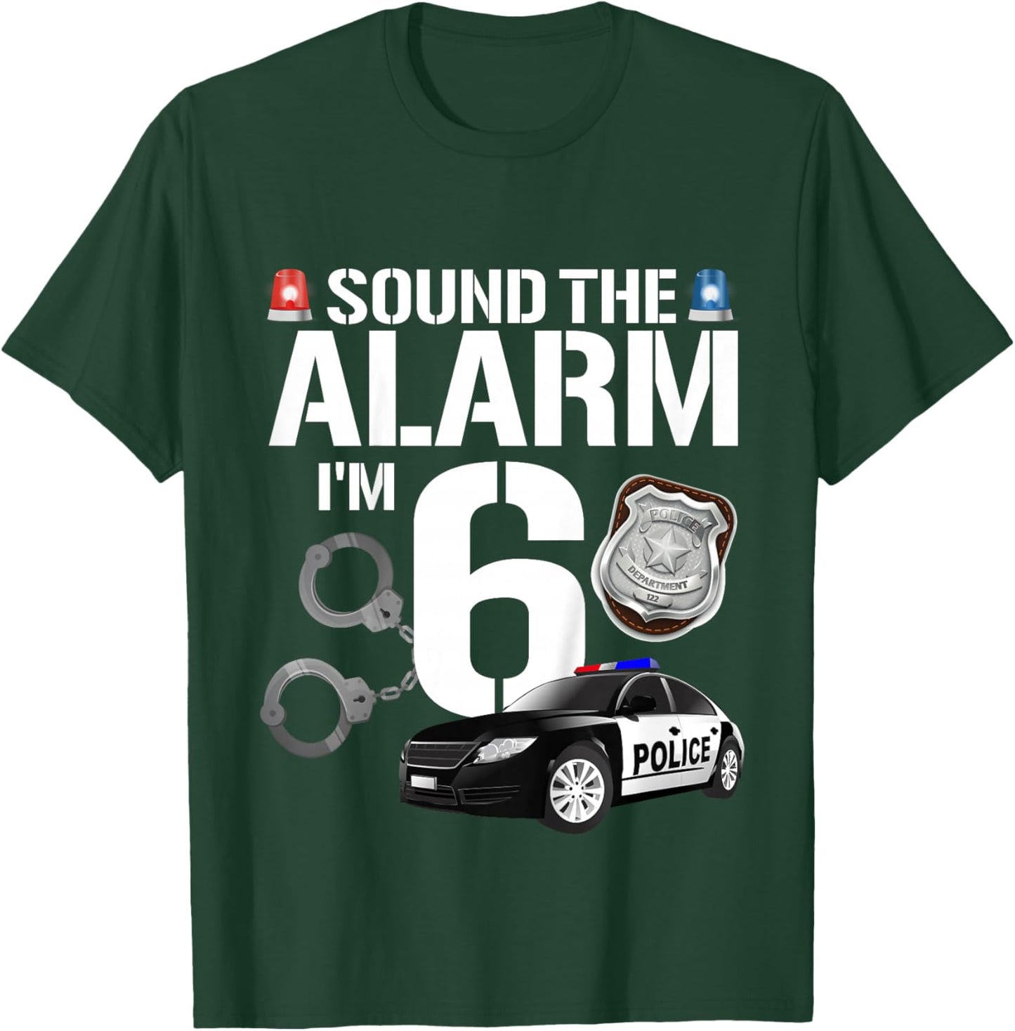 Kids 6 Year Old Police Birthday Officer Cop Car 6th Gift Boy T-Shirt - T-Shirt | Forest