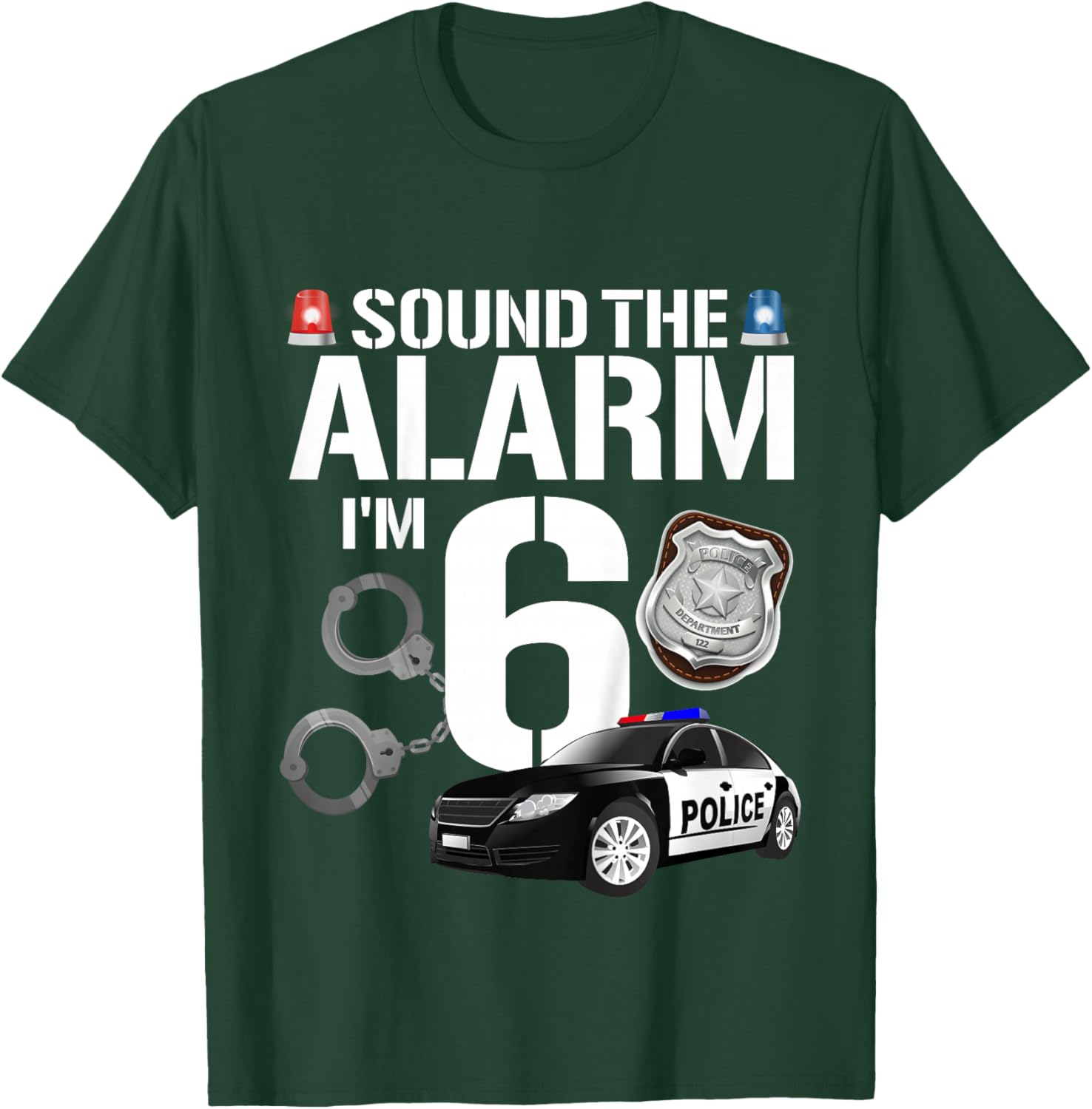 Kids 6 Year Old Police Birthday Officer Cop Car 6th Gift Boy T-Shirt - T-Shirt | Forest