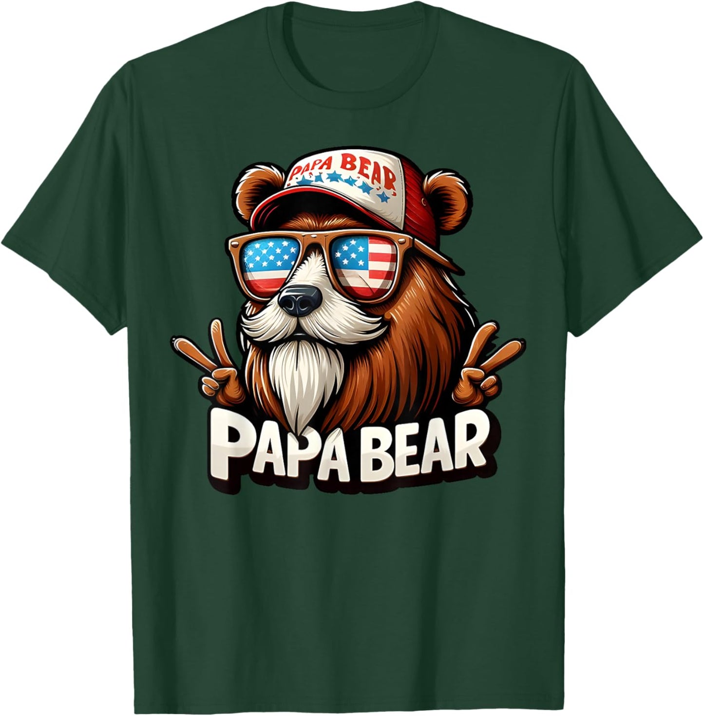Papa Bear Shirt Fathers Day Gift US American Flag Best Dad T-Shirt - T-Shirt | Forest