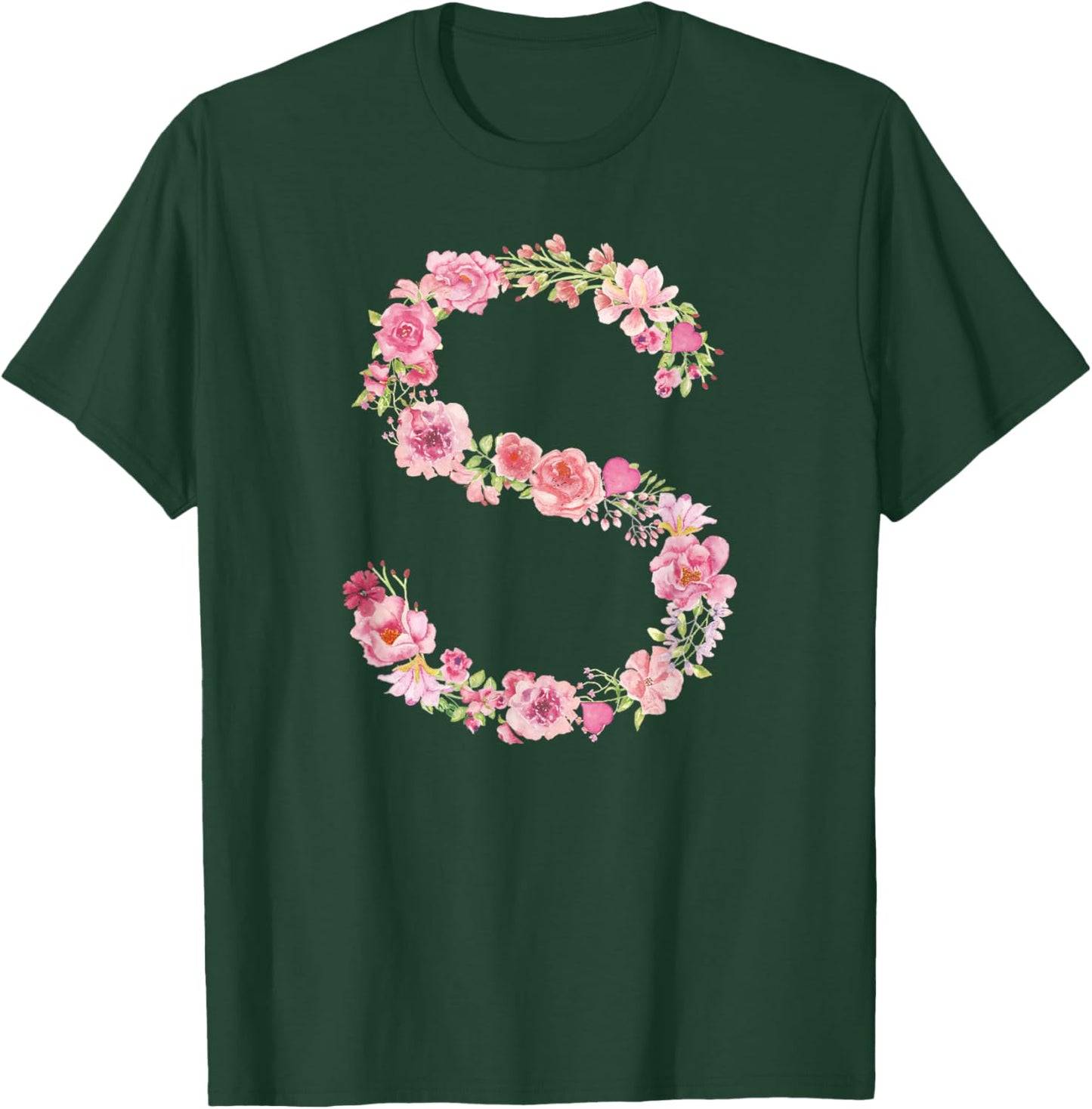Cool Initial Alphabet Monogram Flowers Gifts Floral Letter S T-Shirt - T-Shirt | Forest