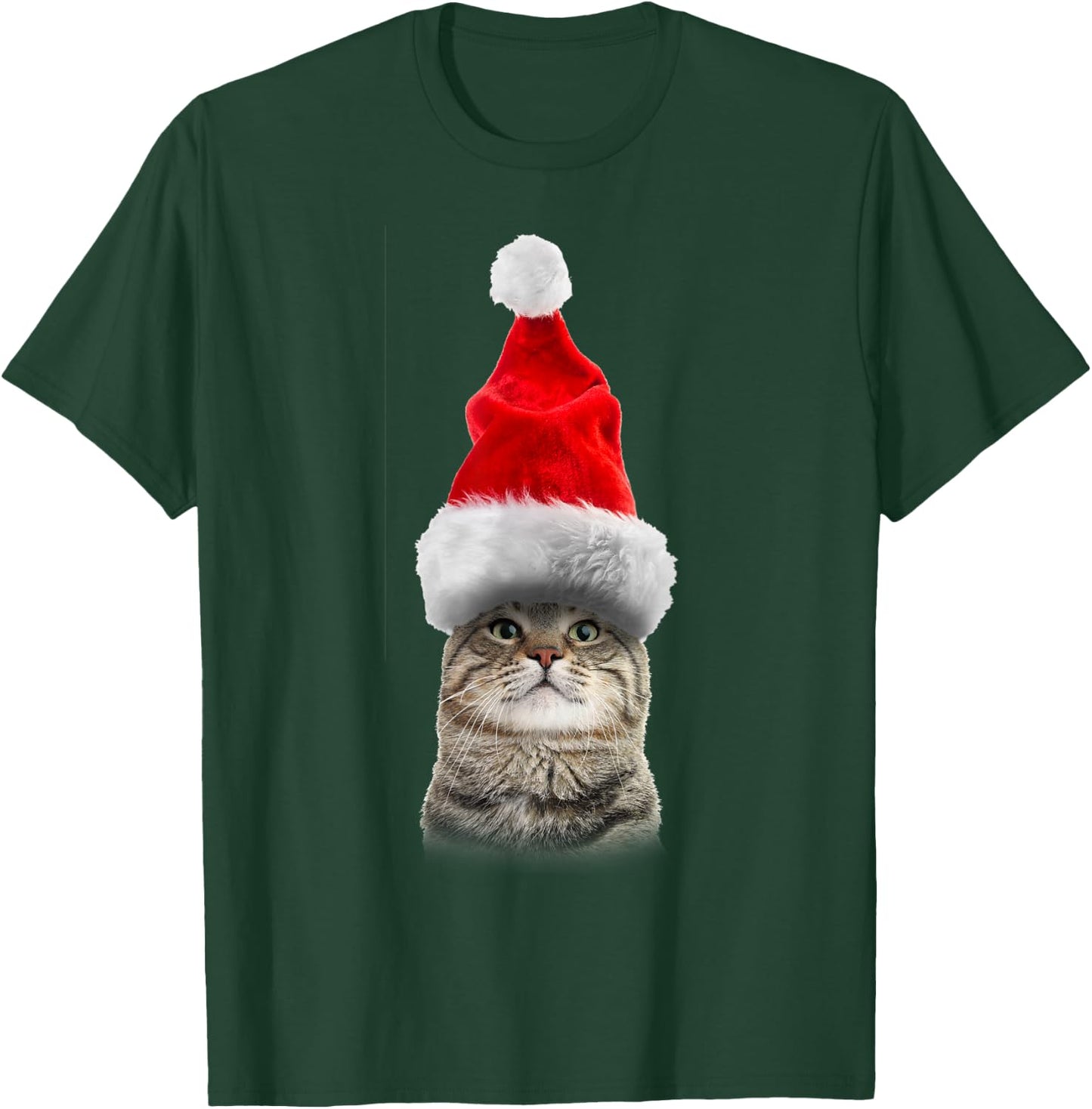 Christmas Tabby Cat in Santa Hat Meowy Christmas Fun T shirt Women Kids T-Shirt - T-Shirt | Forest