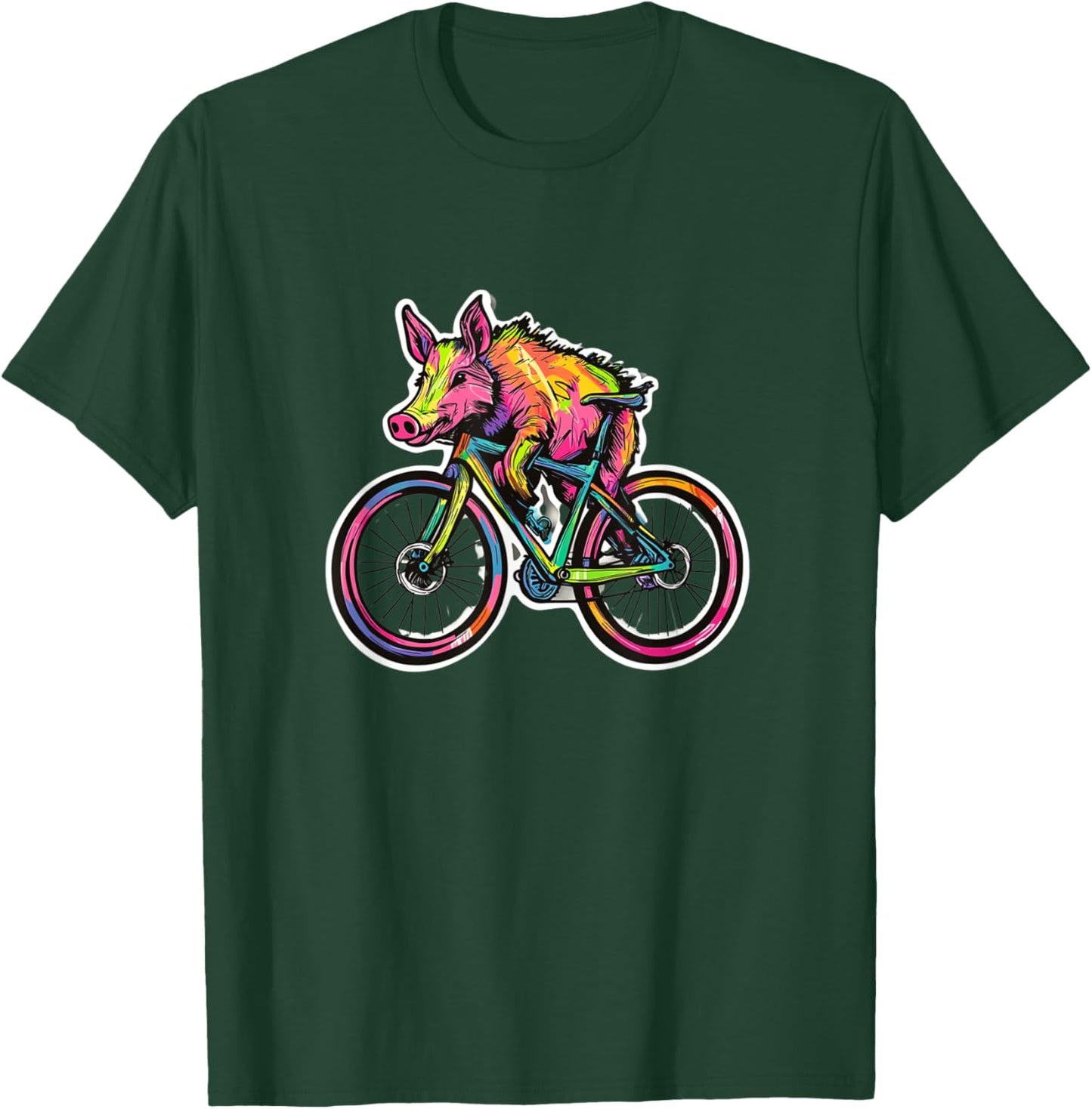 Rainbow Cyclist - Funny Pig Boar Riding Bike , Black, S T-Shirt - T-Shirt | Forest