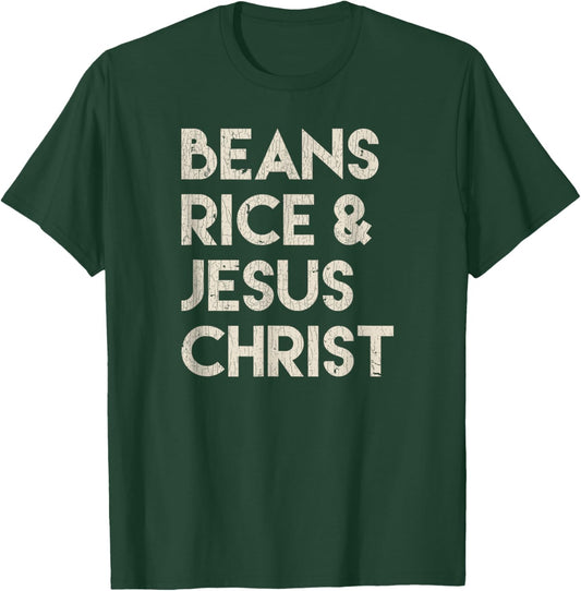 Vintage Retro Beans Rice & Jesus Christ T-Shirt - T-Shirt | Forest