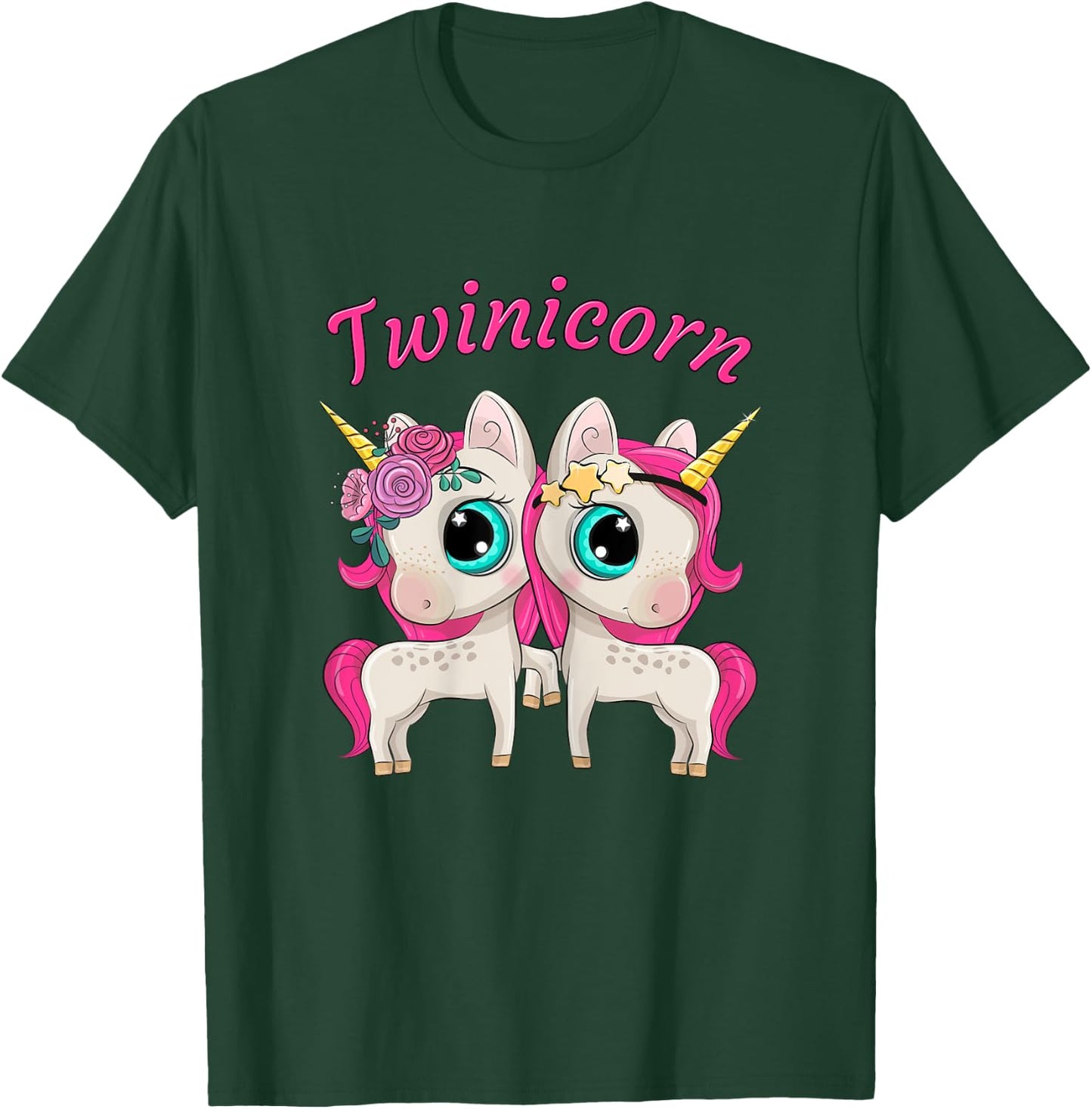 Twin Girls Twinicorn Women & Kids Sisters Cartoon Unicorns T-Shirt - T-Shirt | Forest