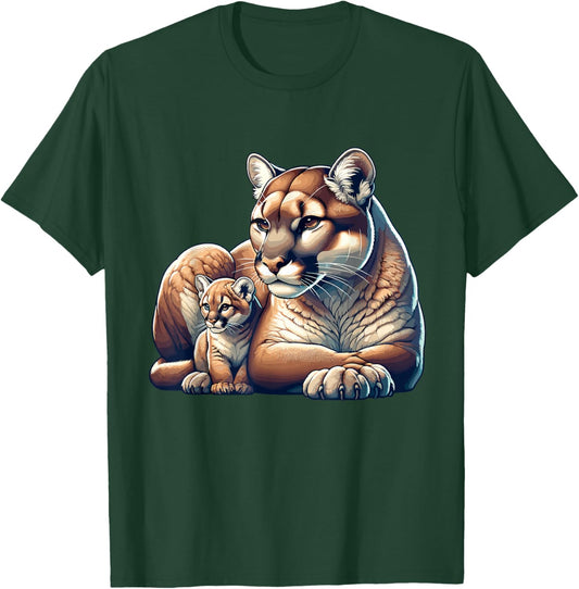 Mountain Lion Cougar Mom Baby Kitten T-Shirt - T-Shirt | Forest