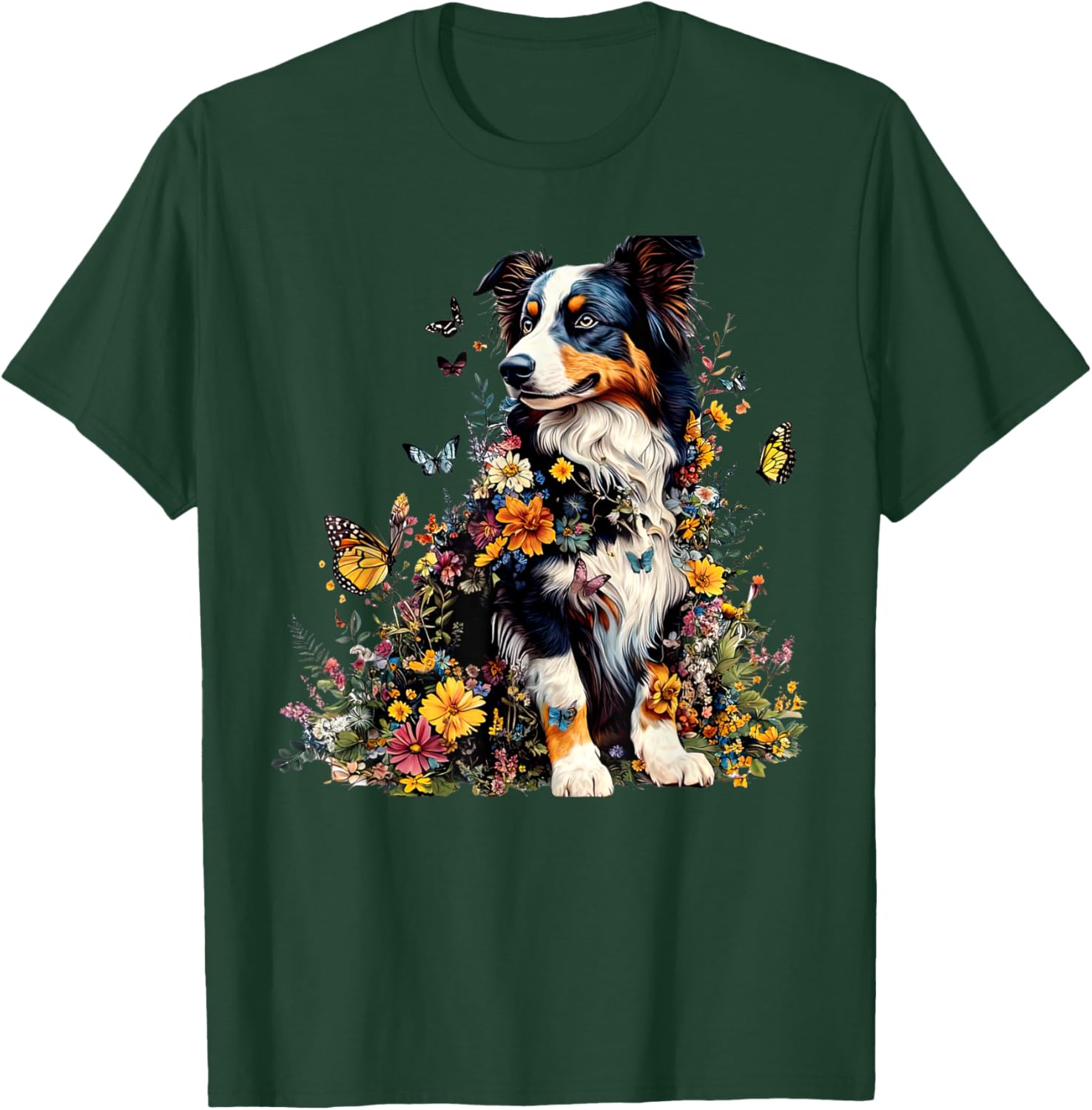 Australian Shepherd Floral Butterfly Nature Garden Dog Lover T-Shirt - T-Shirt | Forest