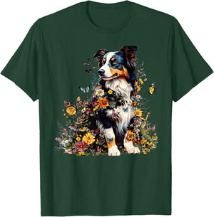 Australian Shepherd Floral Butterfly Nature Garden Dog Lover T-Shirt - T-Shirt | Forest