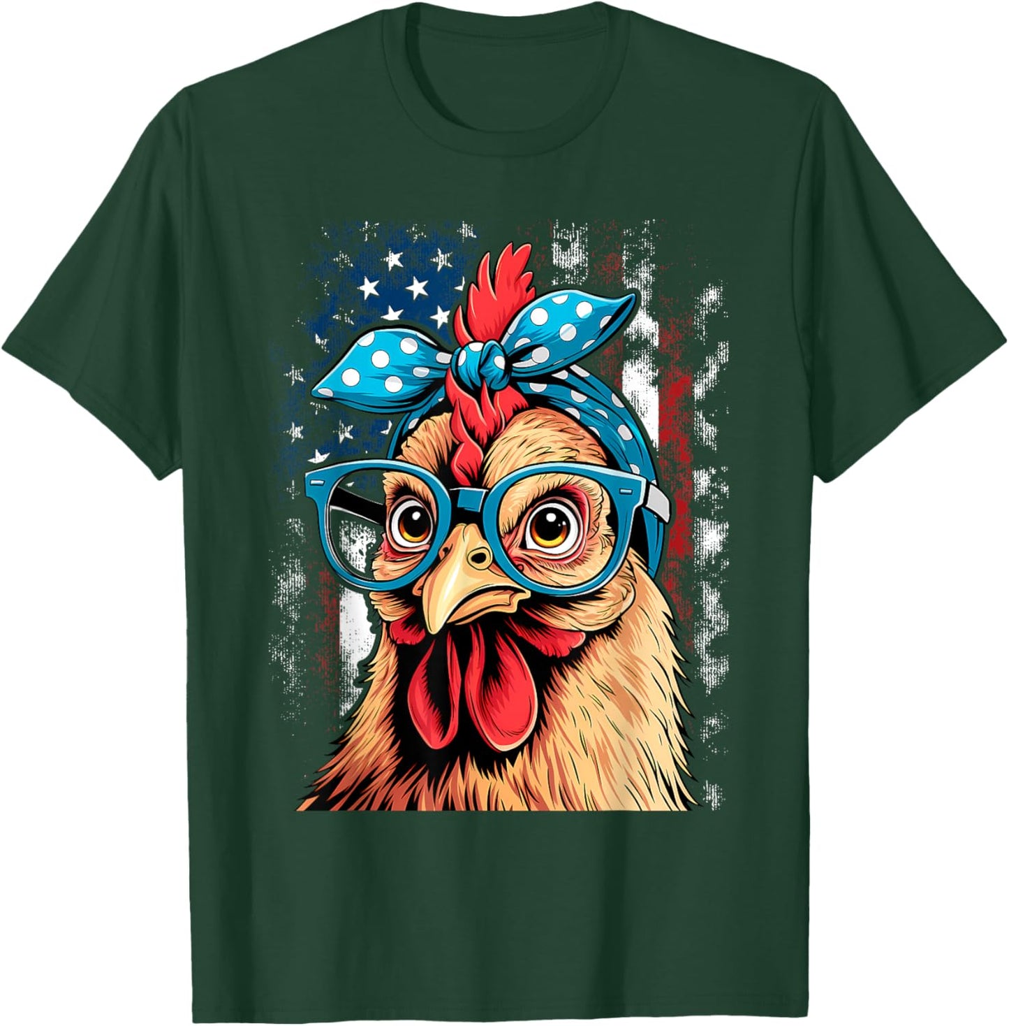 Cute Women Girl Chicken with Bandana Headband and Glasses T-Shirt - T-Shirt | Forest