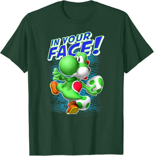 Super Mario Yoshi in Your Face Egg Throw Portrait T-Shirt - T-Shirt | Forest