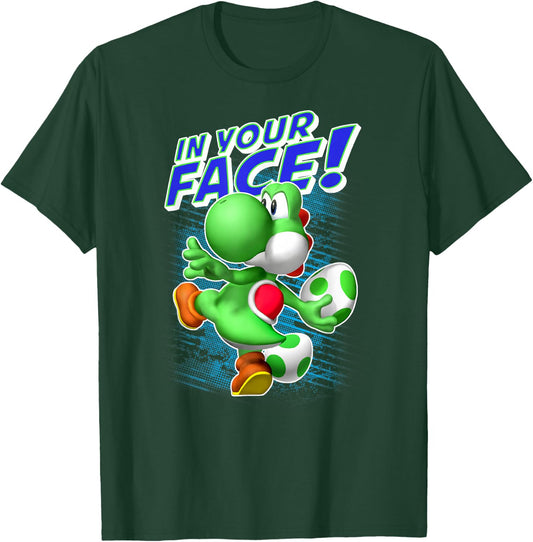 Super Mario Yoshi in Your Face Egg Throw Portrait T-Shirt - T-Shirt | Forest