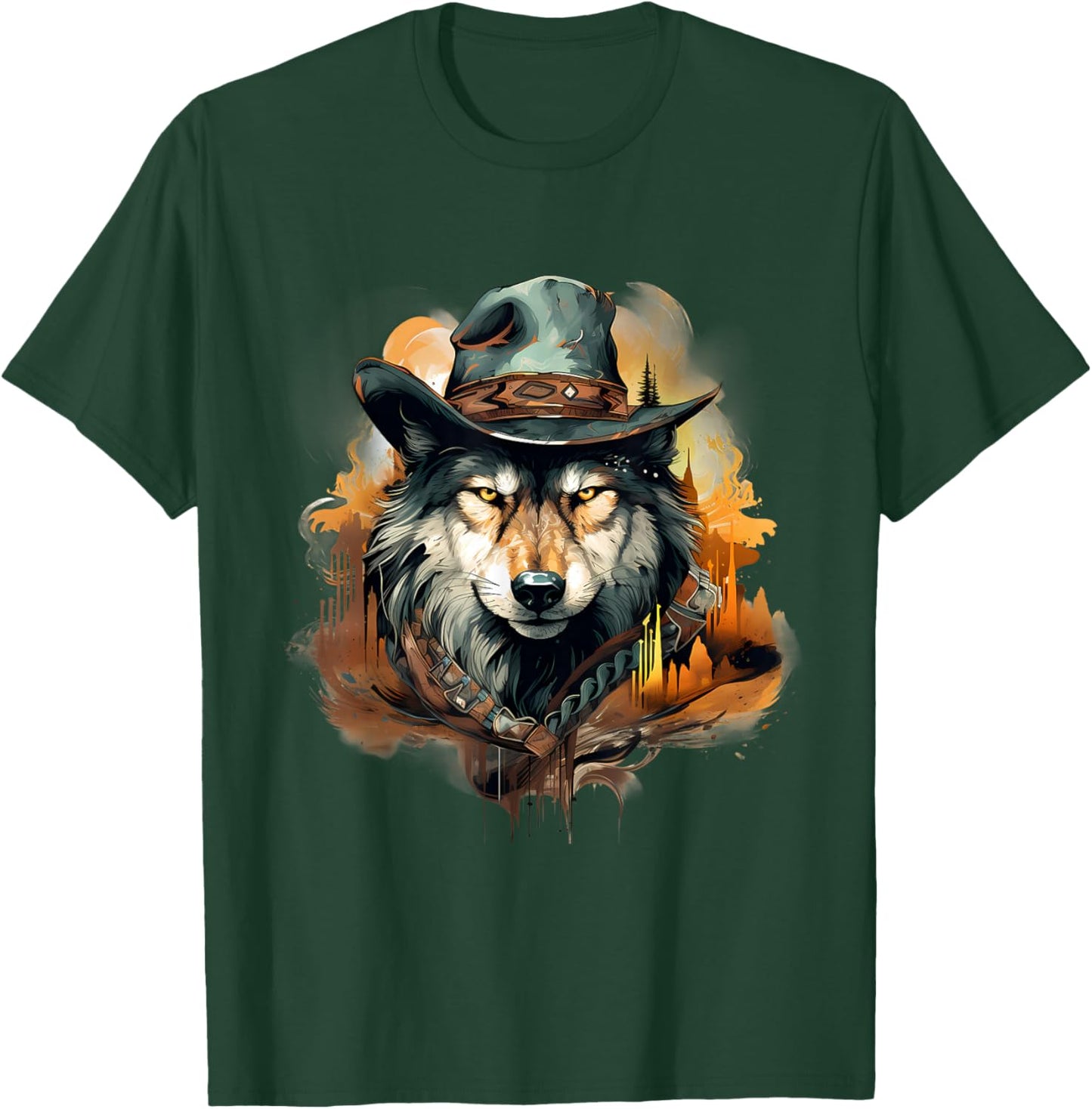 Wolf Animal Art Cowboy Colourful Artwork Animal Lovers T-Shirt - T-Shirt | Forest