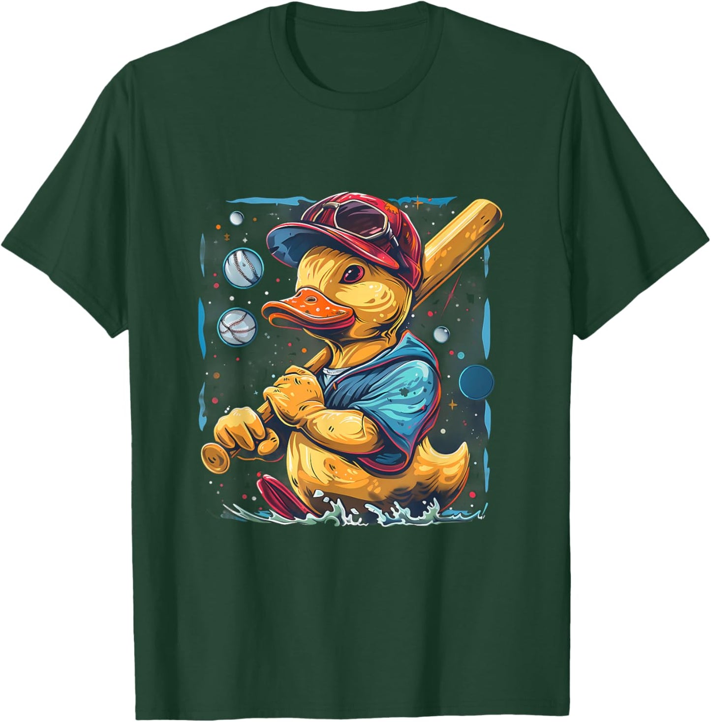 Rubber Duck Baseball Player Space Moon Rubber Duckie T-Shirt - T-Shirt | Forest
